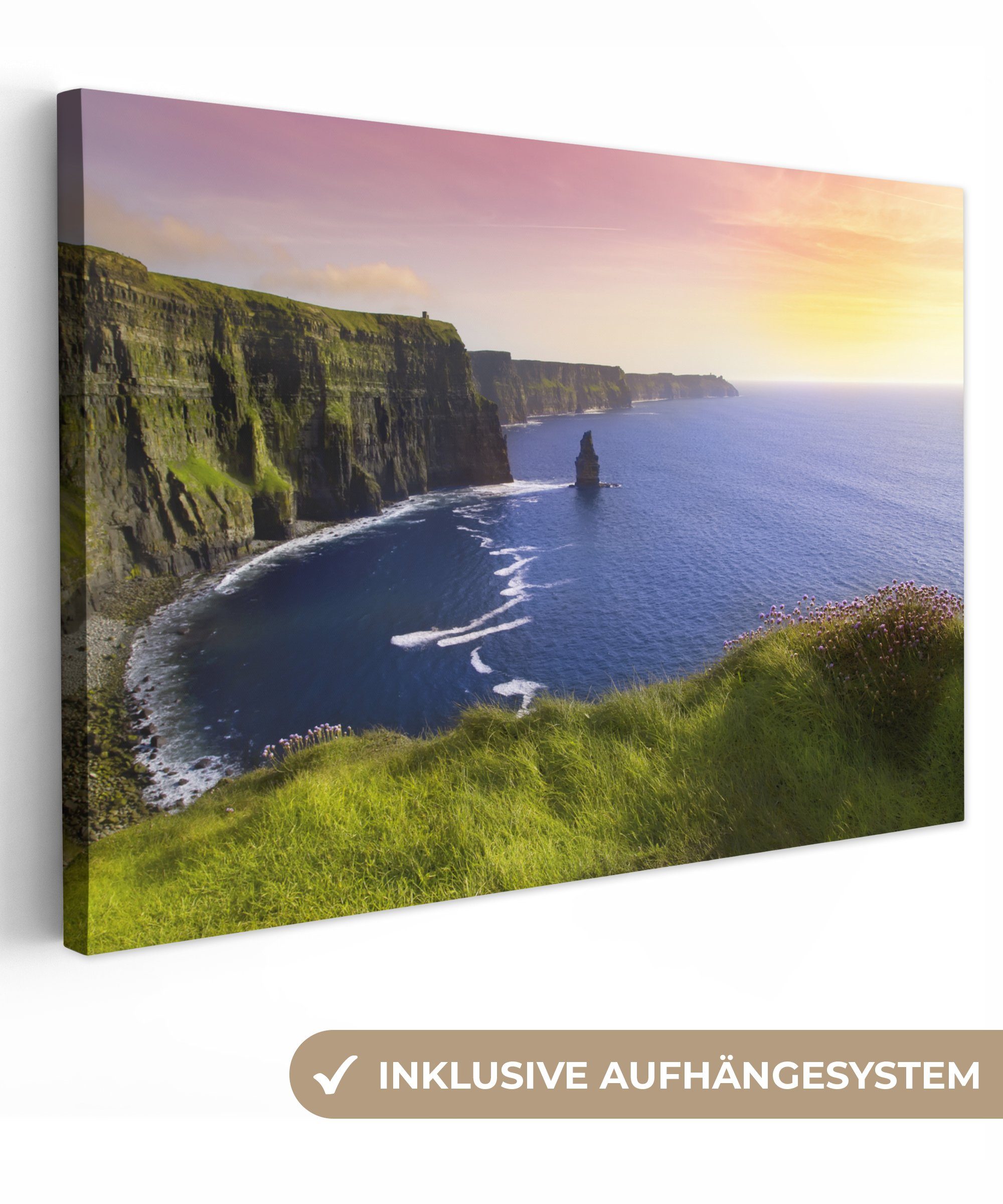 OneMillionCanvasses® Leinwandbild Sonnenlicht auf den Cliffs of Moher in Irland, (1 St), Wandbild Leinwandbilder, Aufhängefertig, Wanddeko, 30x20 cm