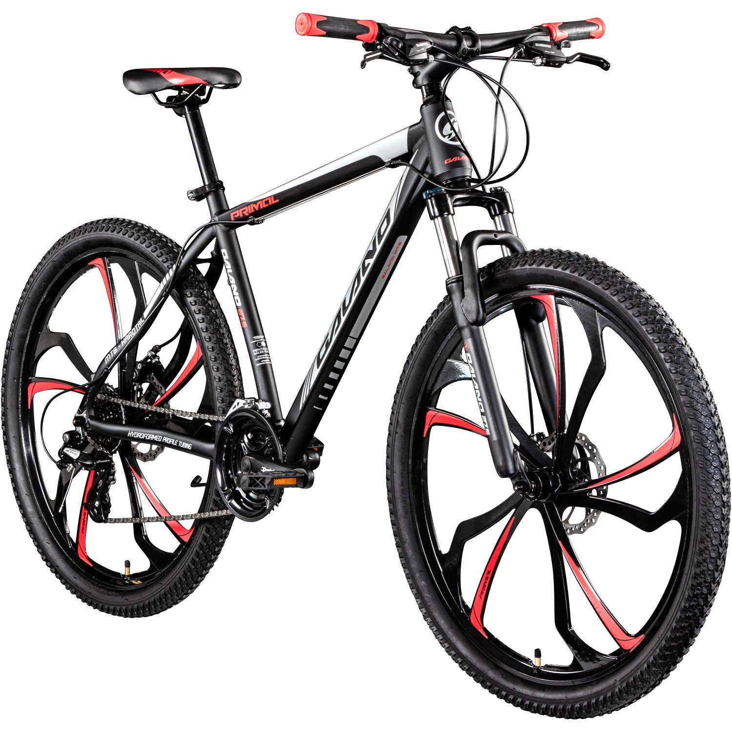 Galano Mountainbike Primal, 165-185cm Hardtail Erwachsene und schwarz/rot Kettenschaltung, MTB Mountainbike Fahrrad Jugendliche 24 Gang