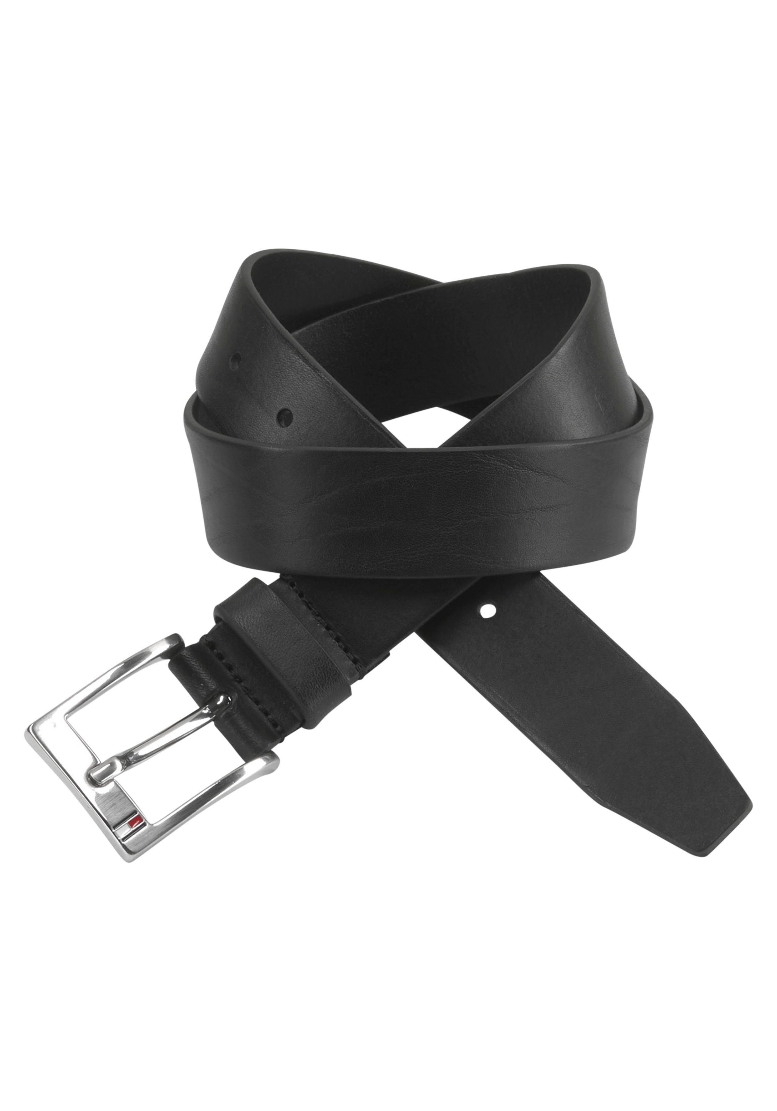 Tommy Hilfiger Ledergürtel mit quadratischer Logo-Metallschnalle schwarz | Gürtel