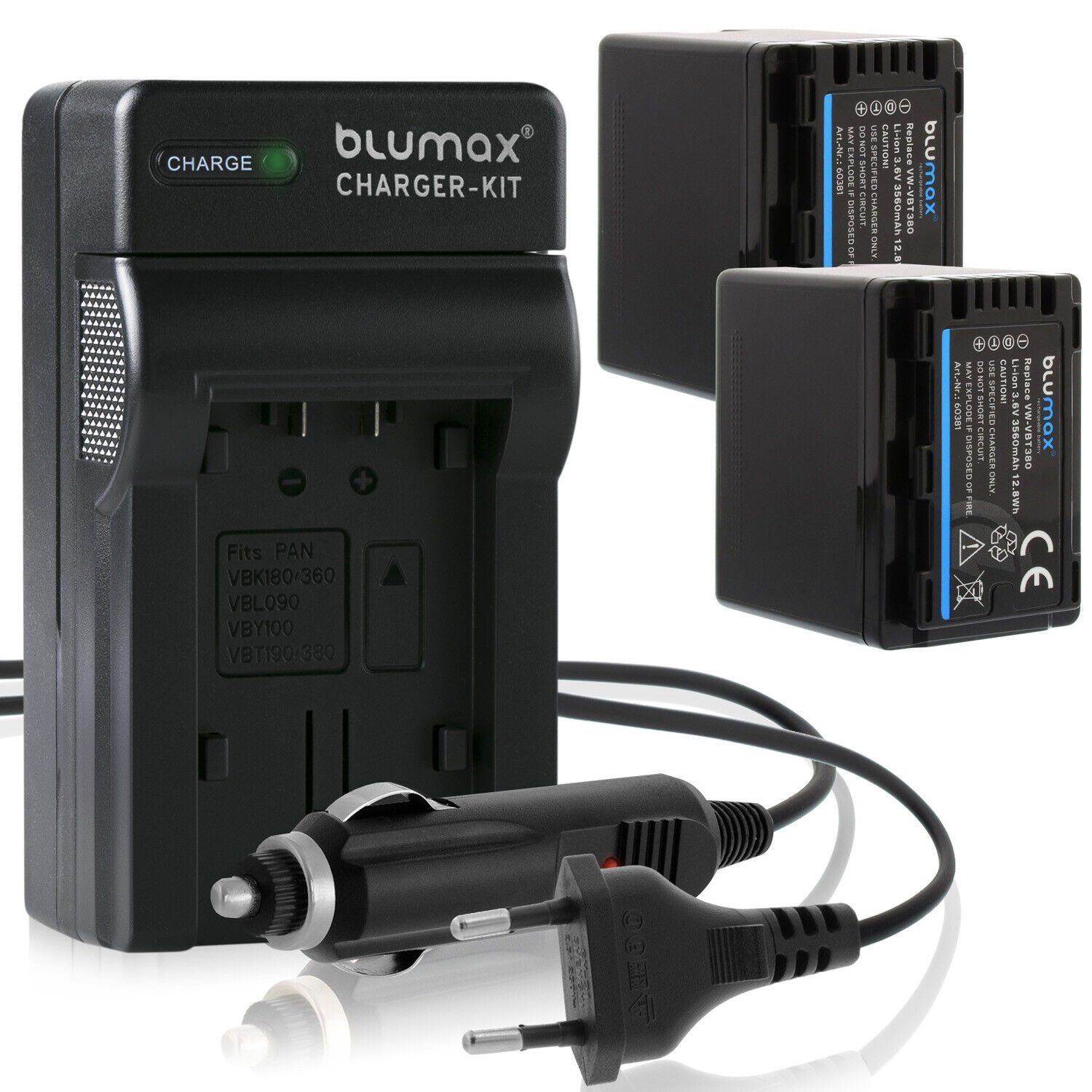 Blumax Set mit Lader für Panasonic VW-VBT380 / 360 3560 mAh Kamera-Akku