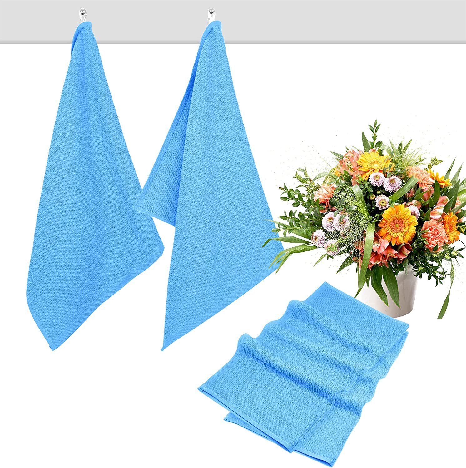Lashuma Küchentücher, Blau Handtuch (Spar-Set, Pure Wolken cm 50x50 Waffelpikee 4-tlg), 100% Set Blau Baumwolle, Geschirrhandtuch