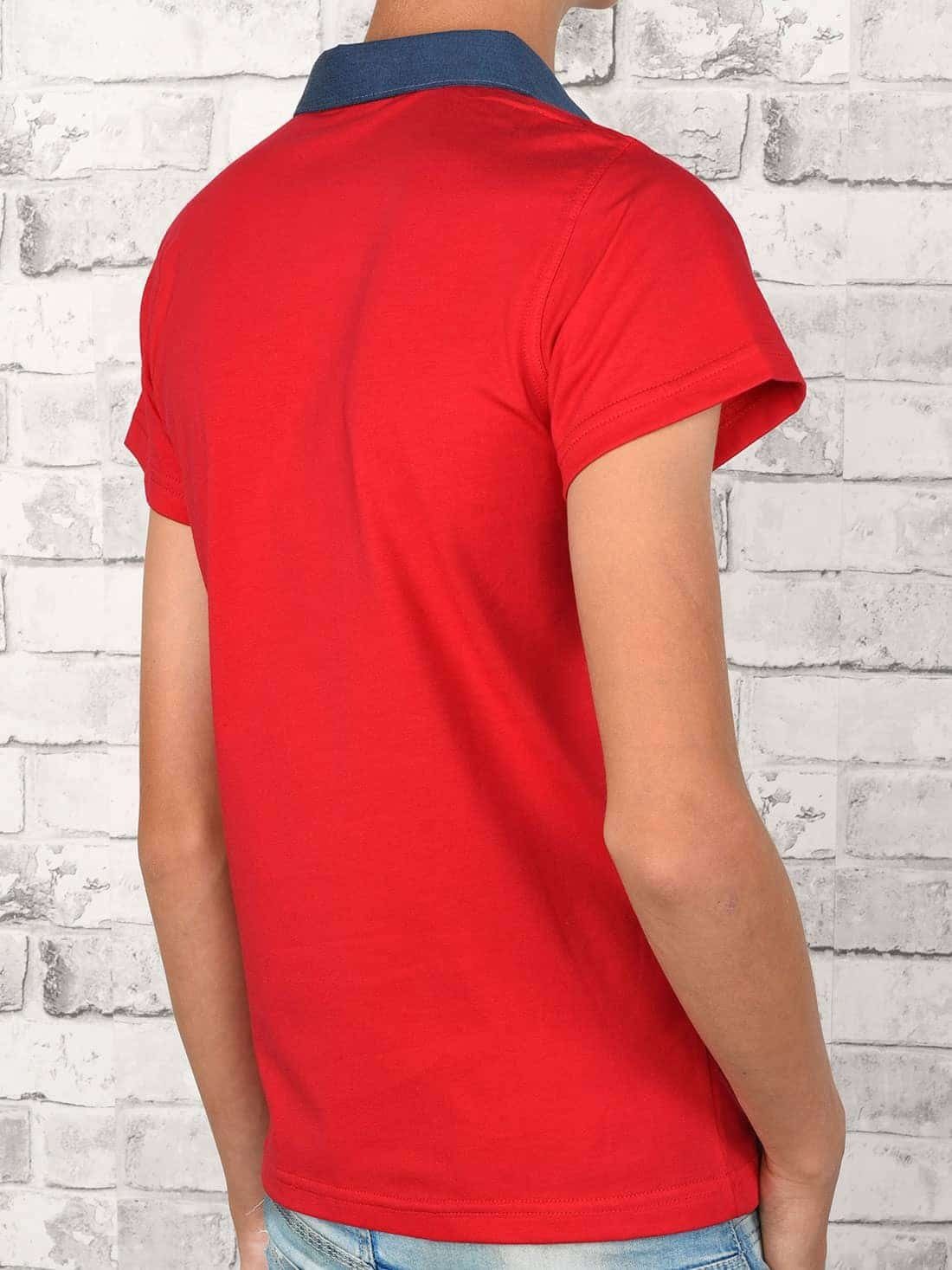 Shirt Rot mit Casual Kurzarmshirt Kontrastfarben Jungen Polo (1-tlg) BEZLIT