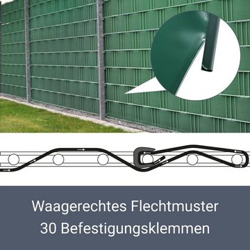 Juskys Sichtschutzstreifen PVC Sichtschutzstreifen, Doppelstabmatten Zaun, 35m x 19 cm, inkl. Clips