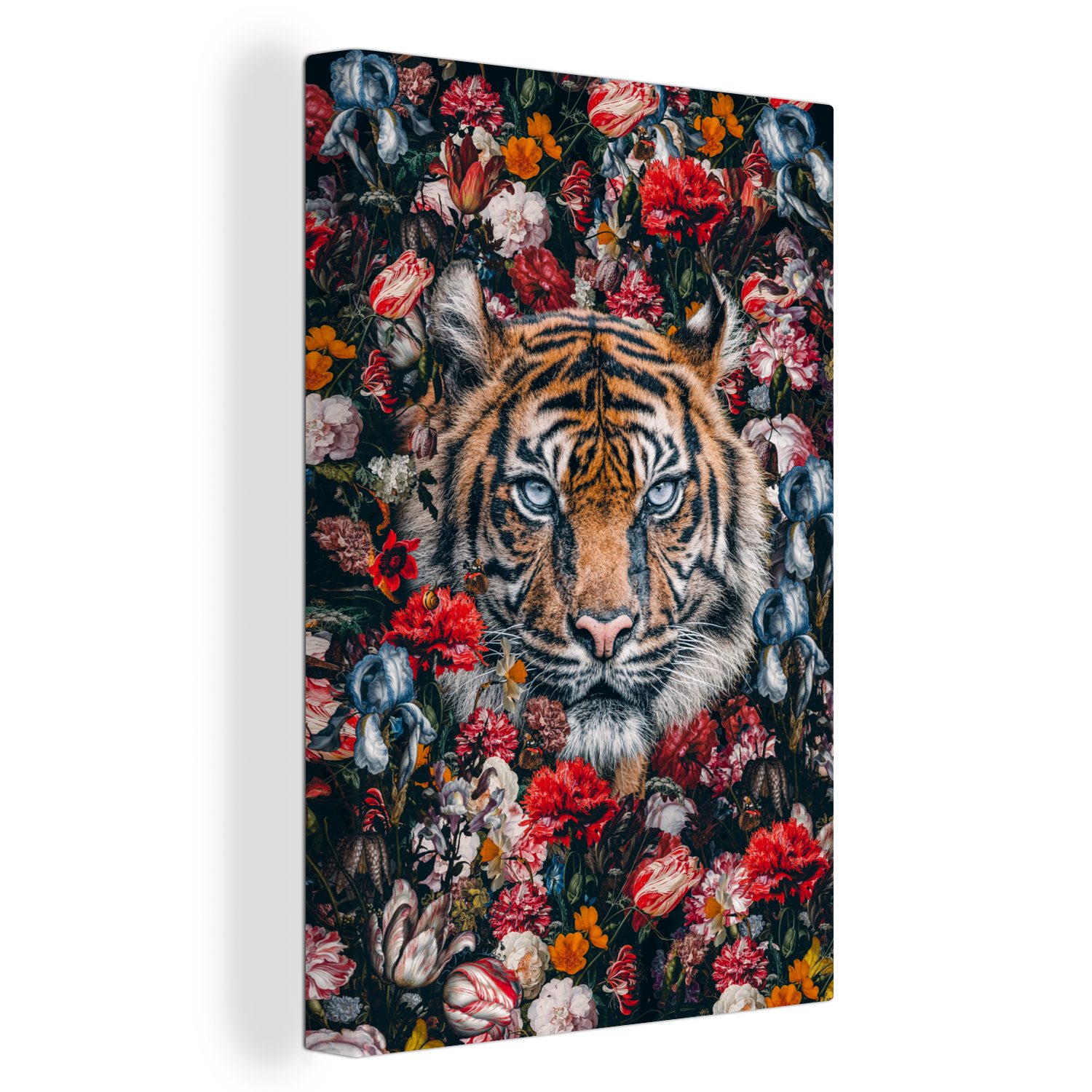 Leinwandbild cm Malerei, Zackenaufhänger, OneMillionCanvasses® Tiger - 20x30 St), bespannt Leinwandbild (1 - Blumen fertig Gemälde, inkl.