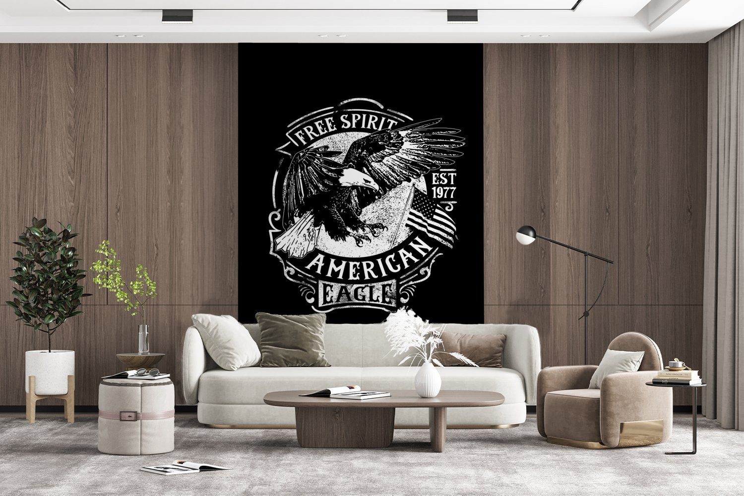 MuchoWow Fototapete Adler - Flagge (3 - St), Matt, - Schwarz Weiß, für Vinyl Tapete Wandtapete Retro Montagefertig - bedruckt, Wohnzimmer