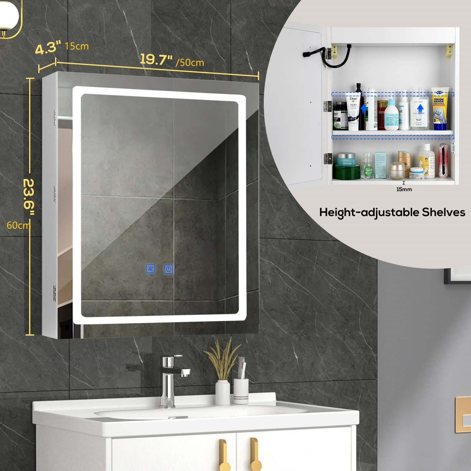VOWNER Spiegelschrank mit LED Beleuchtung, Badezimmer günstig online kaufen