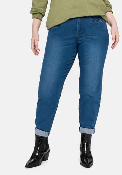 Sheego Stretch-Jeans mit Fransensaum und Catfaces