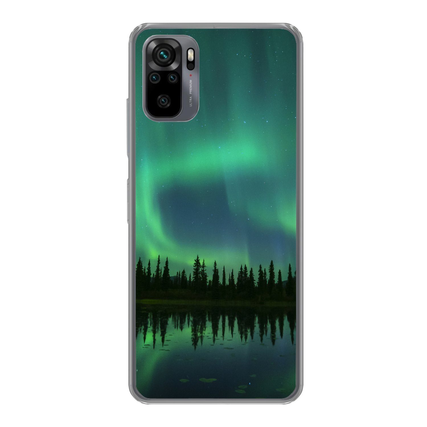 MuchoWow Handyhülle für Xiaomi Redmi Note 10 Pro Nordlicht - Bäume - Wasser - Alaska, Phone Case, Silikon, Schutzhülle Dünn
