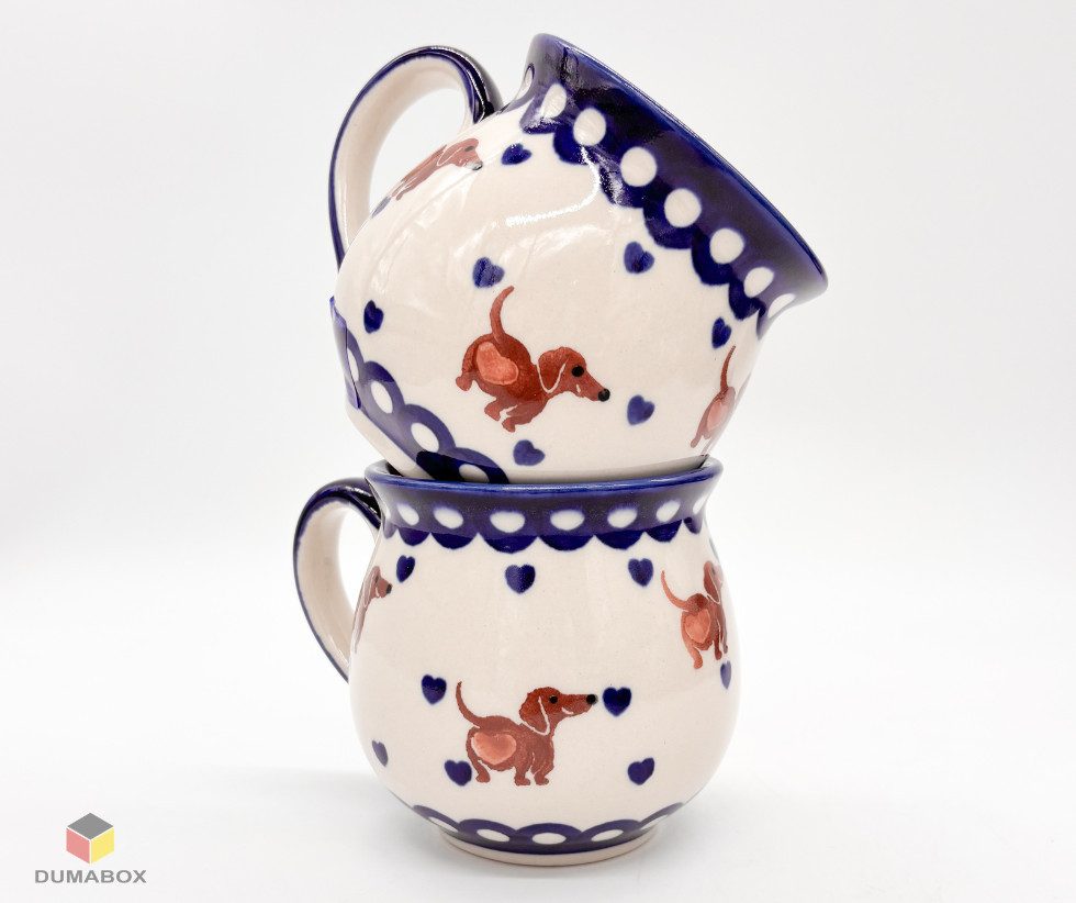 Ceramika Bolesławiecka Kalich Becher Handgefertigte Bunzlauer Keramik DACHSHUND Becher 300 ml