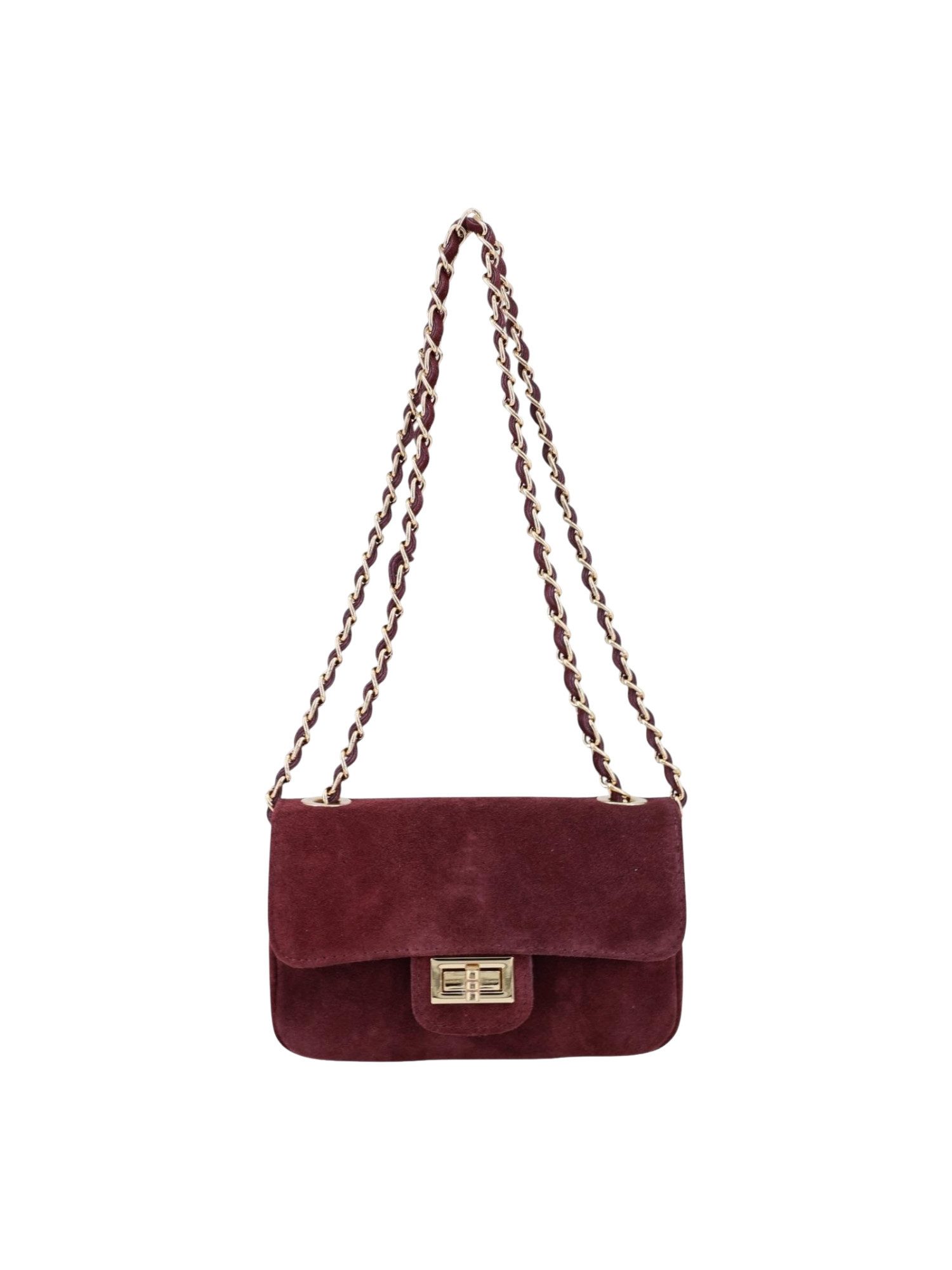 BRISE TASCHE Umhängetasche Kompakte Wildleder-Crossbody mit Kettenriemen, 100 % echtes Wildleder, kompakte Form, Reißverschluss-Innentasche
