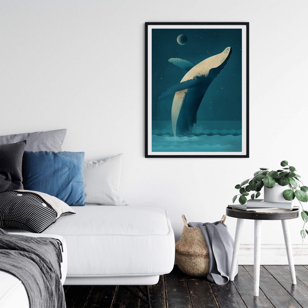 Bild, Poster, Poster Wandposter Humpback Wall-Art Schriftzug Whale, Wandbild, (1 St),