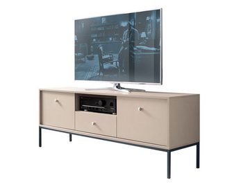 MIRJAN24 TV-Schrank Mono Beige MRTV154 (mit Schublade und 2 Türen) Griffe aus Aluminium, Metall Untergestell 18 x 18 mm