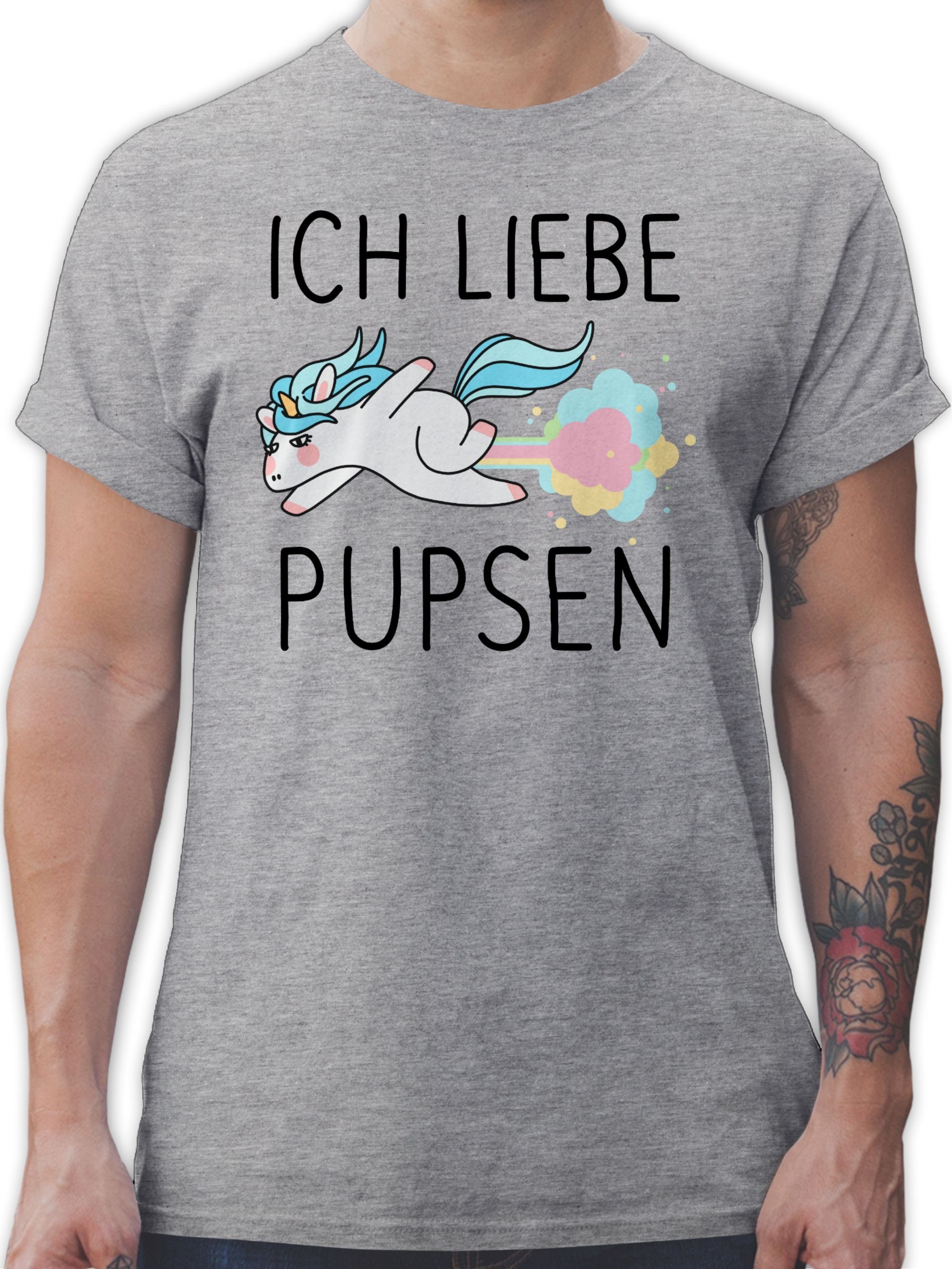 Shirtracer T-Shirt Ich liebe pupsen Einhorn - Furtz Lustig Pups Geschenk Fürze Einhorn Geschenk 1 Grau meliert | T-Shirts