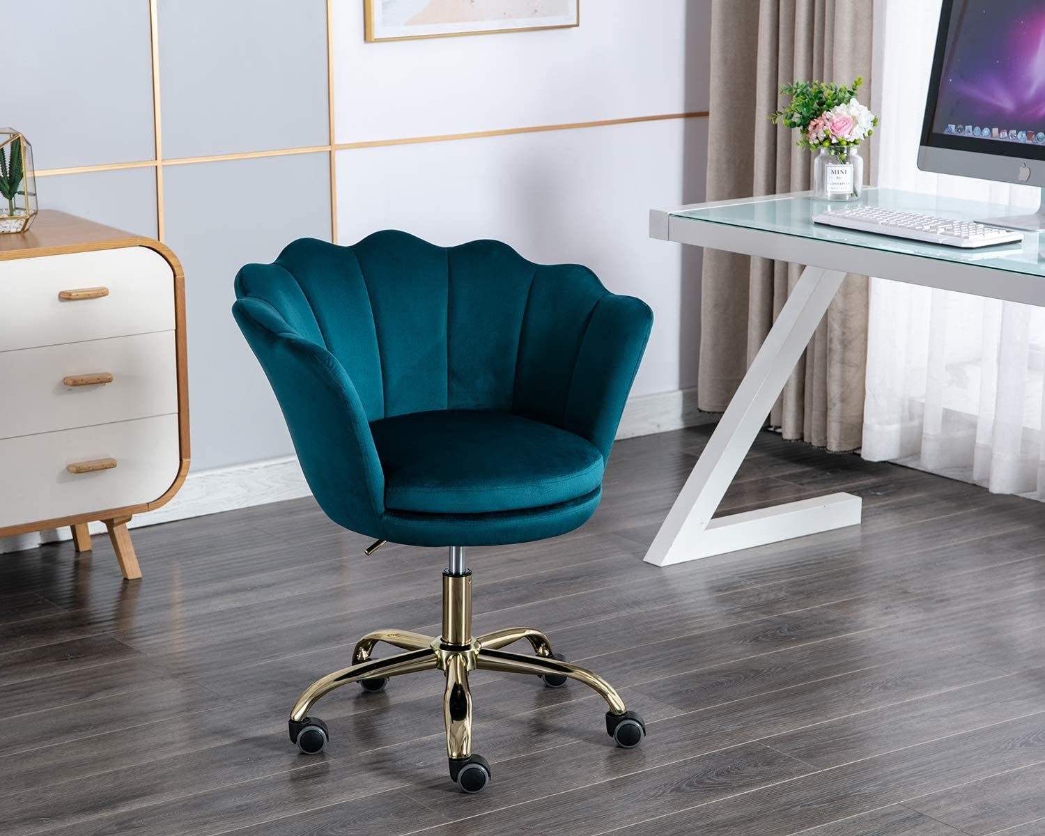 Bürostuhl mit Loungesessel OFFICE Rollen Kunstfell Drehstuhl CHAIRS Dunkelgrün WAHSON