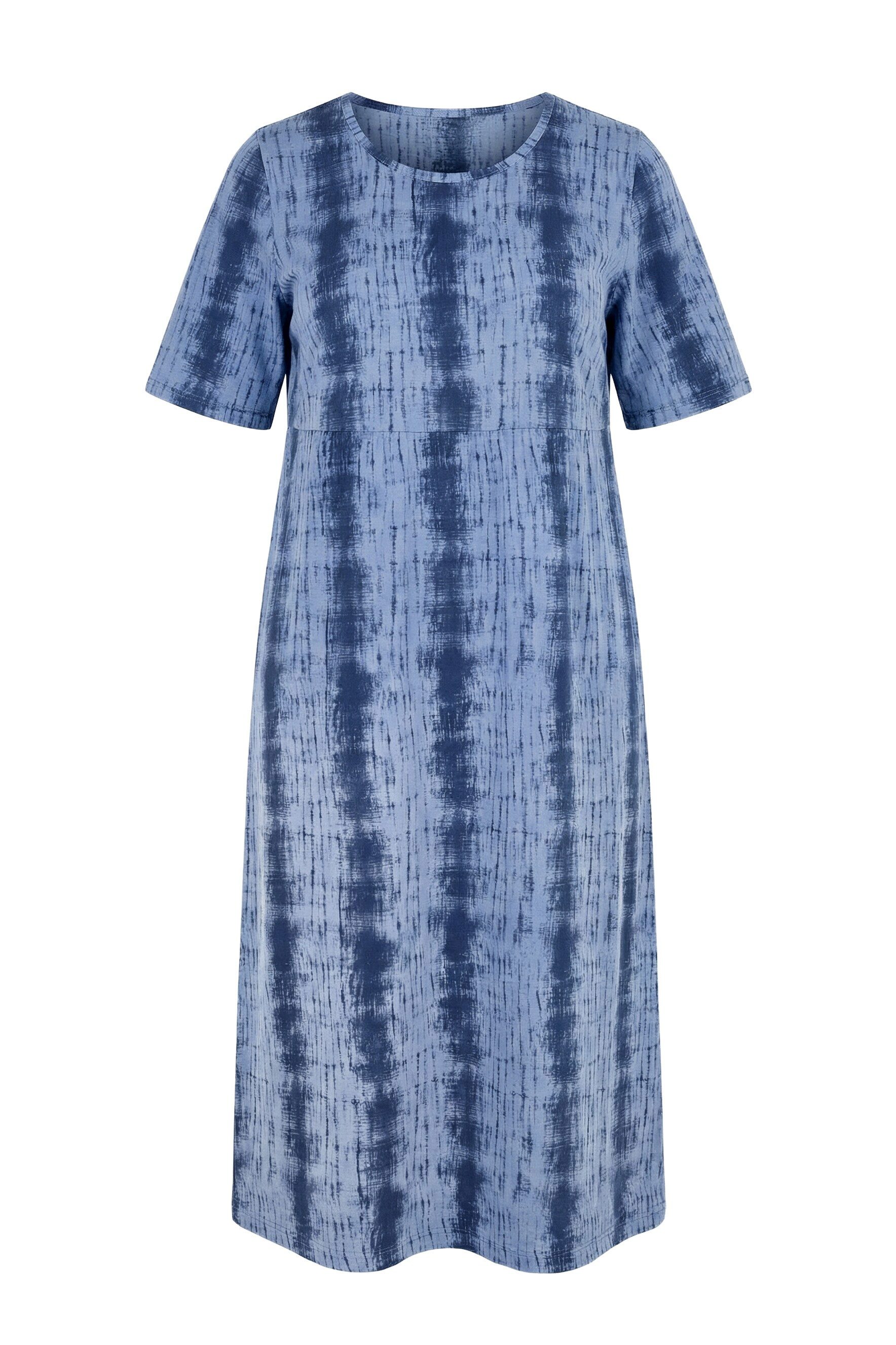 Ulla Popken Jerseykleid Midikleid Batikstreifen A-Linie Rundhals Halbarm