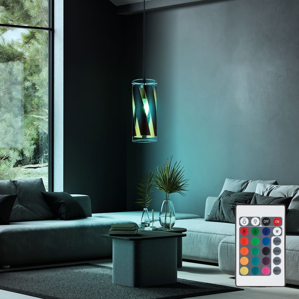 etc-shop LED Pendelleuchte, Leuchtmittel inklusive, Warmweiß, Farbwechsel, Glas Decken Hänge Leuchte FERNBEDIENUNG Pendel Lampe dimmbar im Set | Pendelleuchten