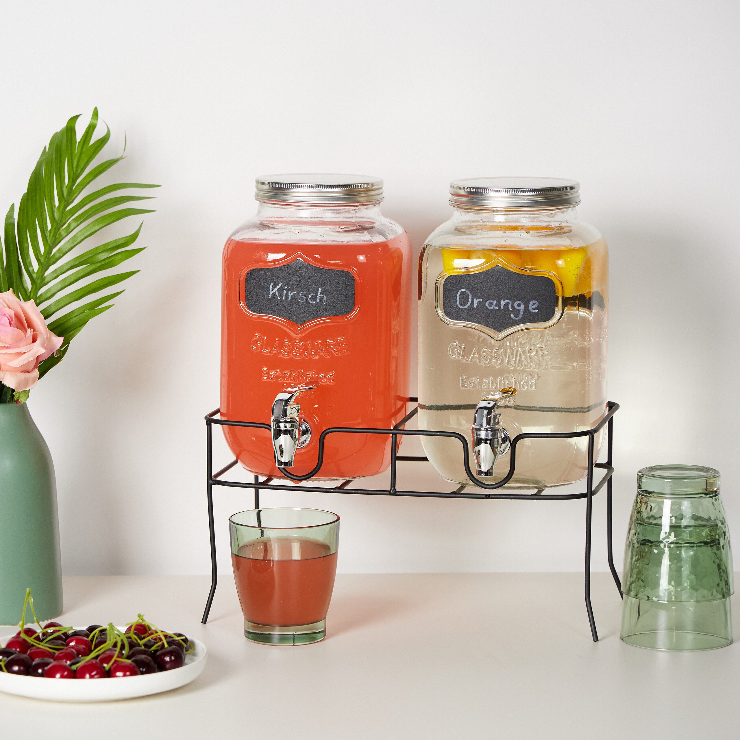 relaxdays Getränkespender 2er Set Getränkespender mit Ständer 4L