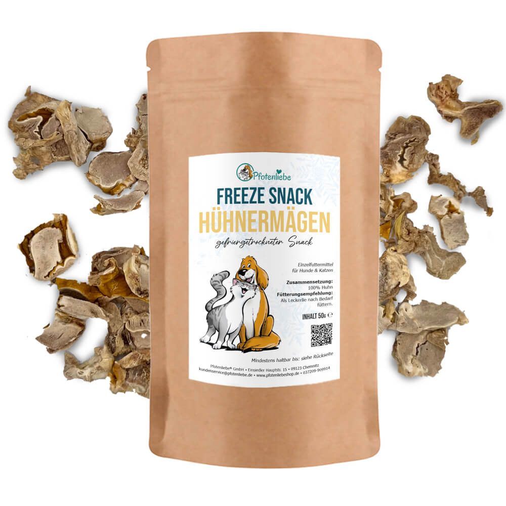 Pfotenliebe Gefriergetrocknete Hühnermägen, Snack für: Katzen, Hunde, besonders reich an B-Vitaminen und Eisen