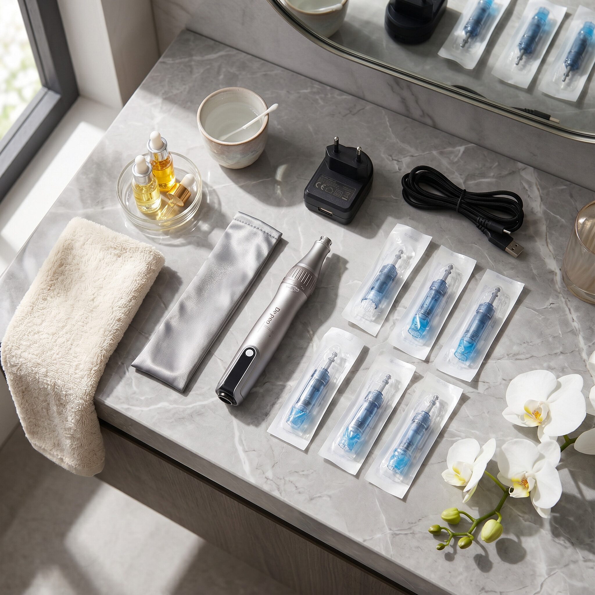GARRYFIZH Dermaroller Micro-Needling Microneedling Pen 7 Nadelköpfe Microneedling Roller, Hautbildverbesserung & Für ergänzende Hautpflege