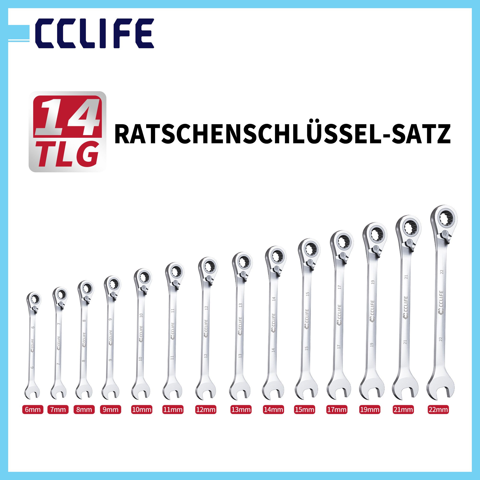 CCLIFE Gabel- und Ringschlüssel CCLIFE Umschaltbar Ratschenschluessel Satz Ringmaulschluessel (14 St)