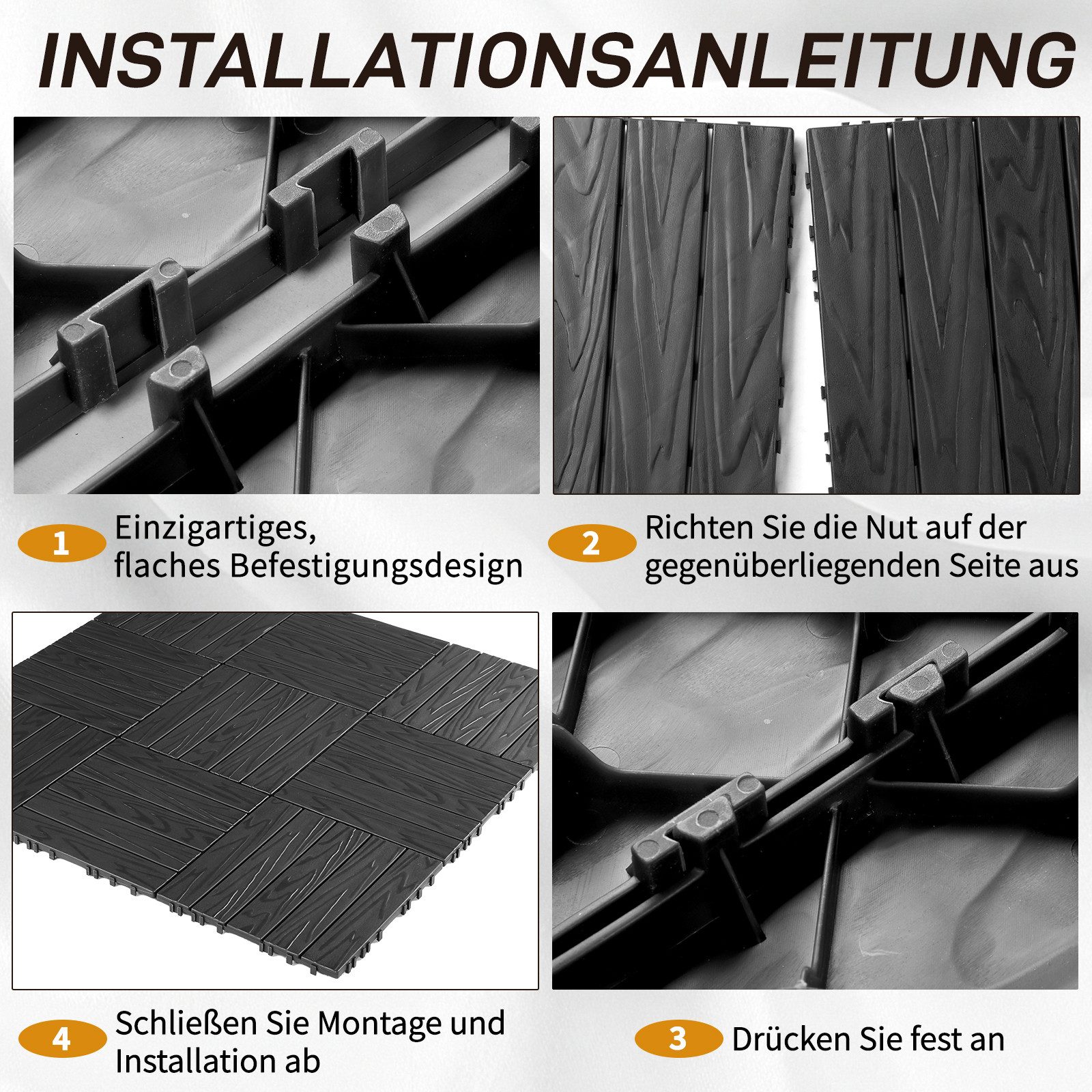 LEADZM Terrassendielen Terrassenfliesen 55er Set, Kunststoff, 30 x 30 x 2 cm, 5,00 m², BxL: je 30,00x30,00 cm, 2,00 mm Stärke, (55-St), Bodenbelag für Balkon &  – Bild 4 von 5