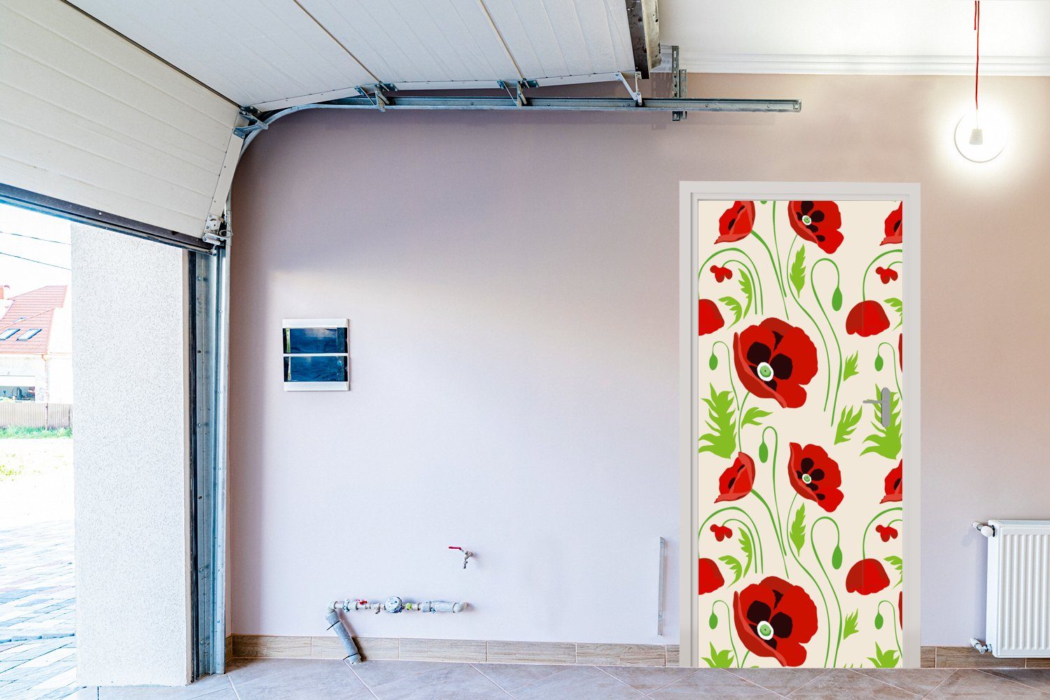Türaufkleber, Tür, Matt, Muster, Blumen - für bedruckt, - (1 cm St), 75x205 Fototapete MuchoWow Türtapete Mohn