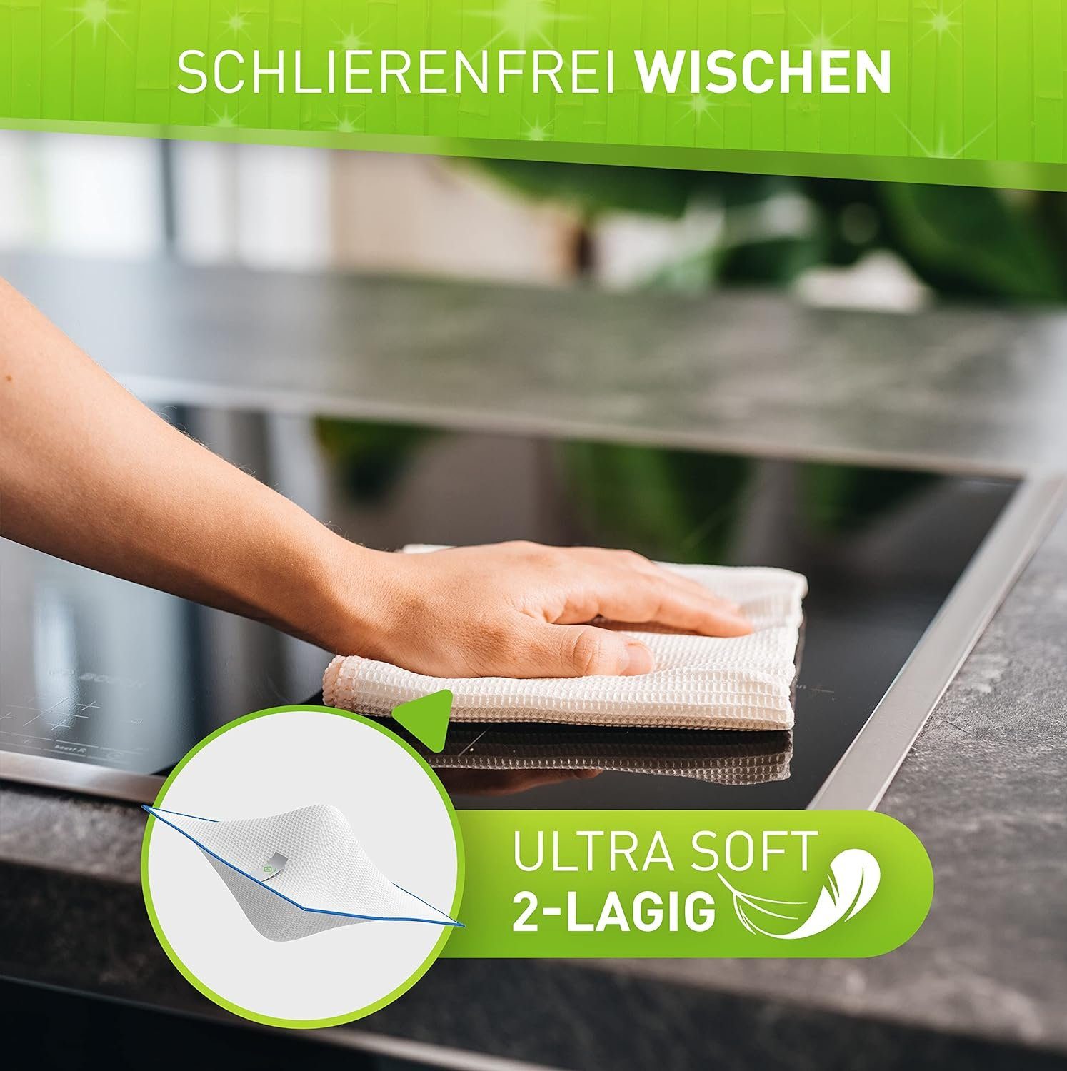 FLIPLINE® Bambustücher, [33 Küche, x Perfekt 33 Bambus (Bambus, Allzwecktuch, Bad Reinigungstücher für &Haushalt) cm] 100% 6x Putztücher