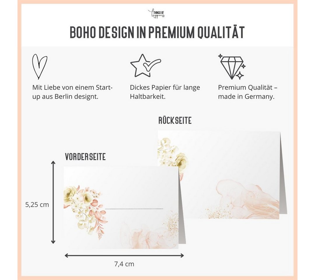 Thumbnail - Things of Happiness Hinweisschild Namenskarten Namensschilder Platzkarten Hochzeit Tagung Geburtstag, 50 Stück im Set, b...
