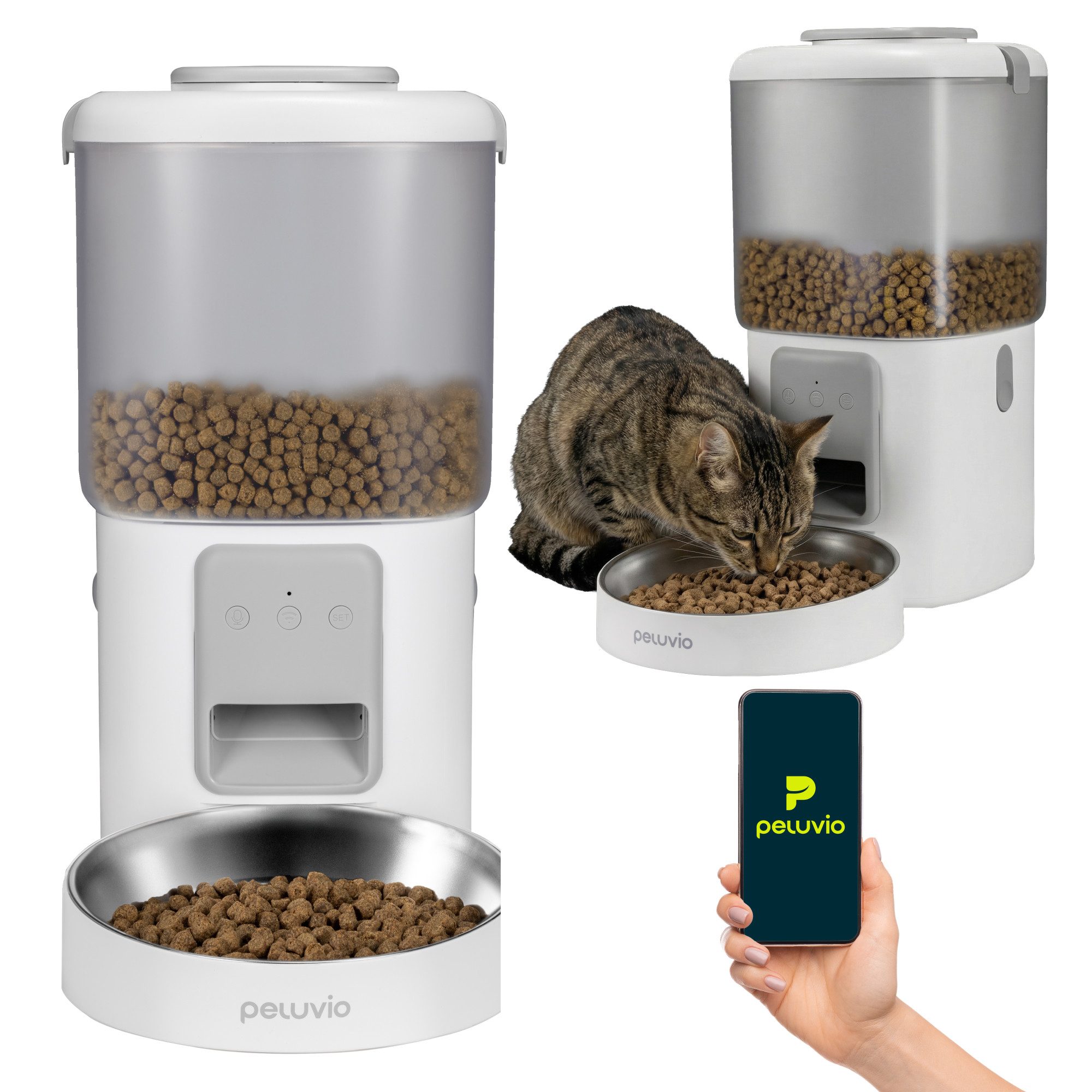 Peluvio Katzen-Futterspender CRISPY WIFI CAT, 4,5L / App-Steuerung / bis 10 Mahlz./Tag / Notstrom