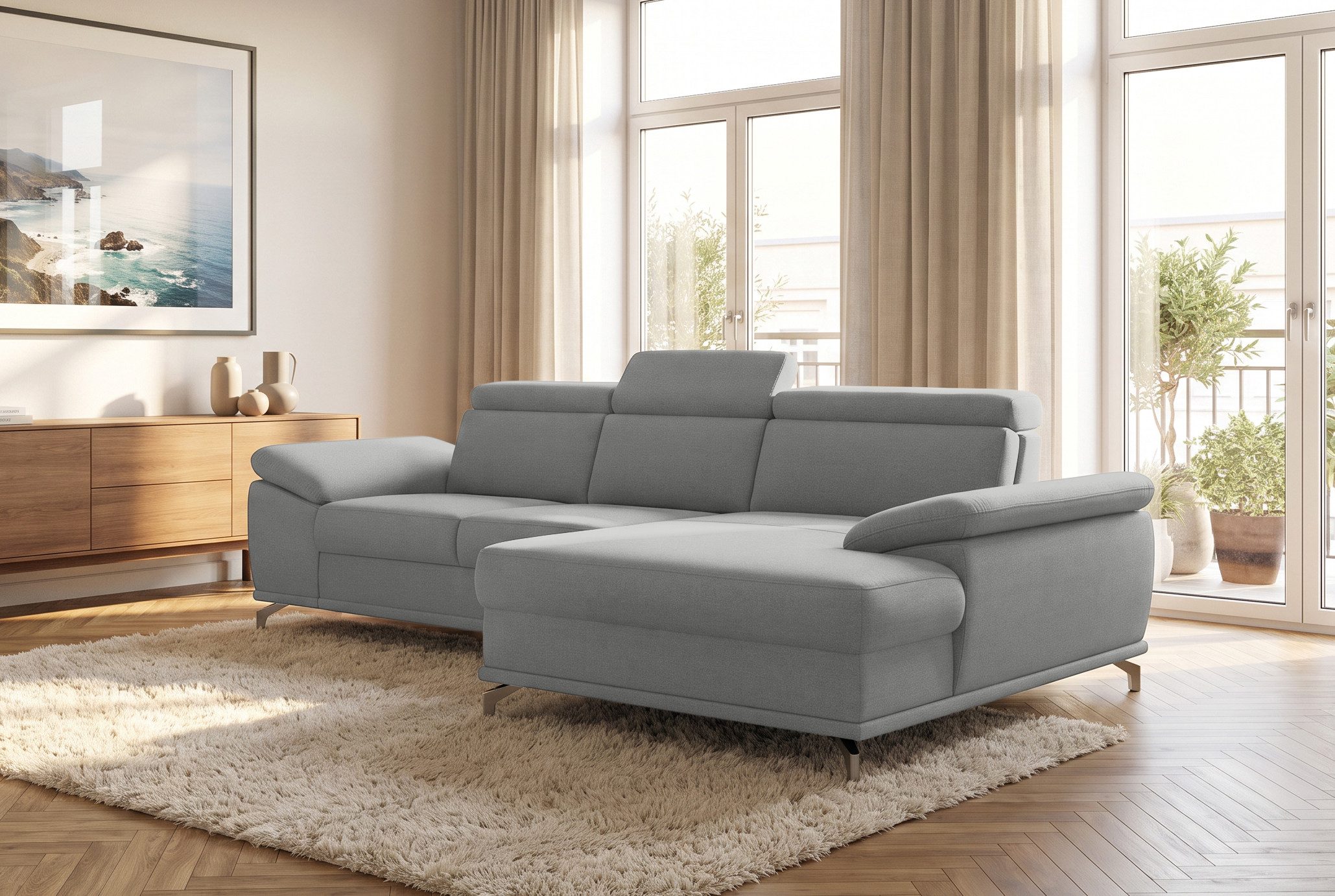 sit&more Ecksofa Cabrio L-Form, B: 295 cm, mit Sitztiefen-, Arm- & Kopfteilverstellung, 2 Nierenkissen, Federkern, optional Schlaffunktion und Stauraum