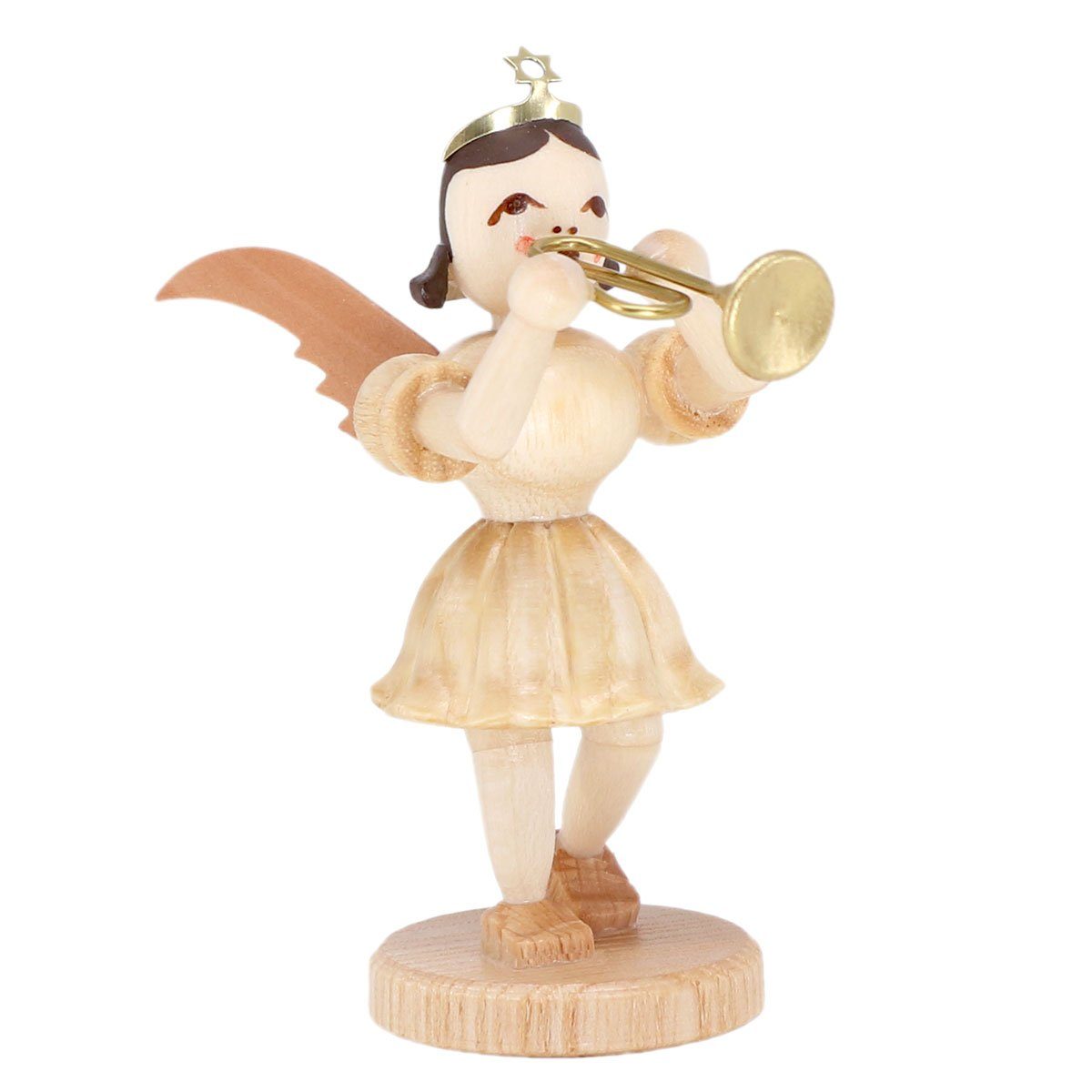 Blank Kunstgewerbe Weihnachtsfigur Engel mit Trompete Kurzrockengel natur, Echt Erzgebirge - Holzkunst mit Herz | Dekofiguren