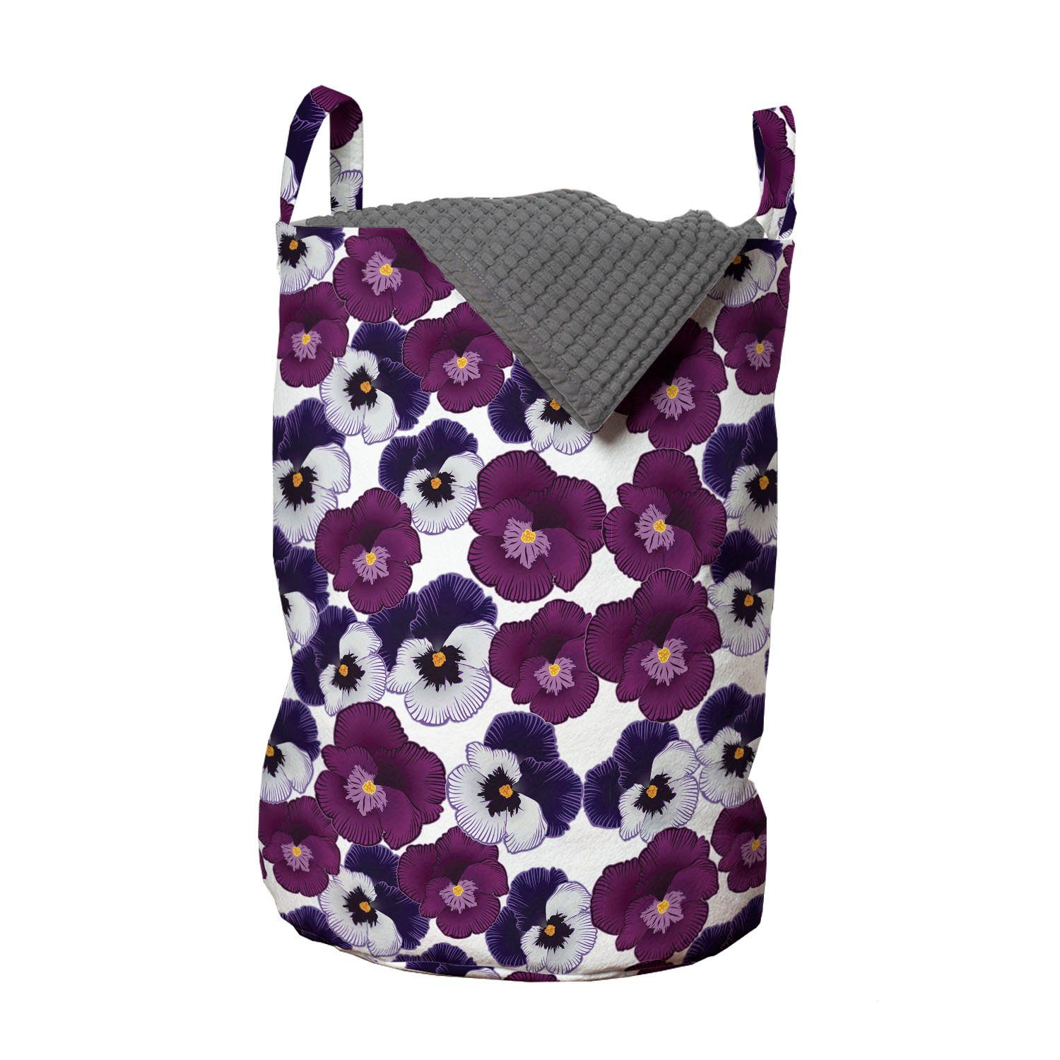 Abakuhaus Wäschesäckchen Wäschekorb mit Griffen Kordelzugverschluss für Waschsalons, Stiefmütterchen Frühlings-lila Blüten Kunst