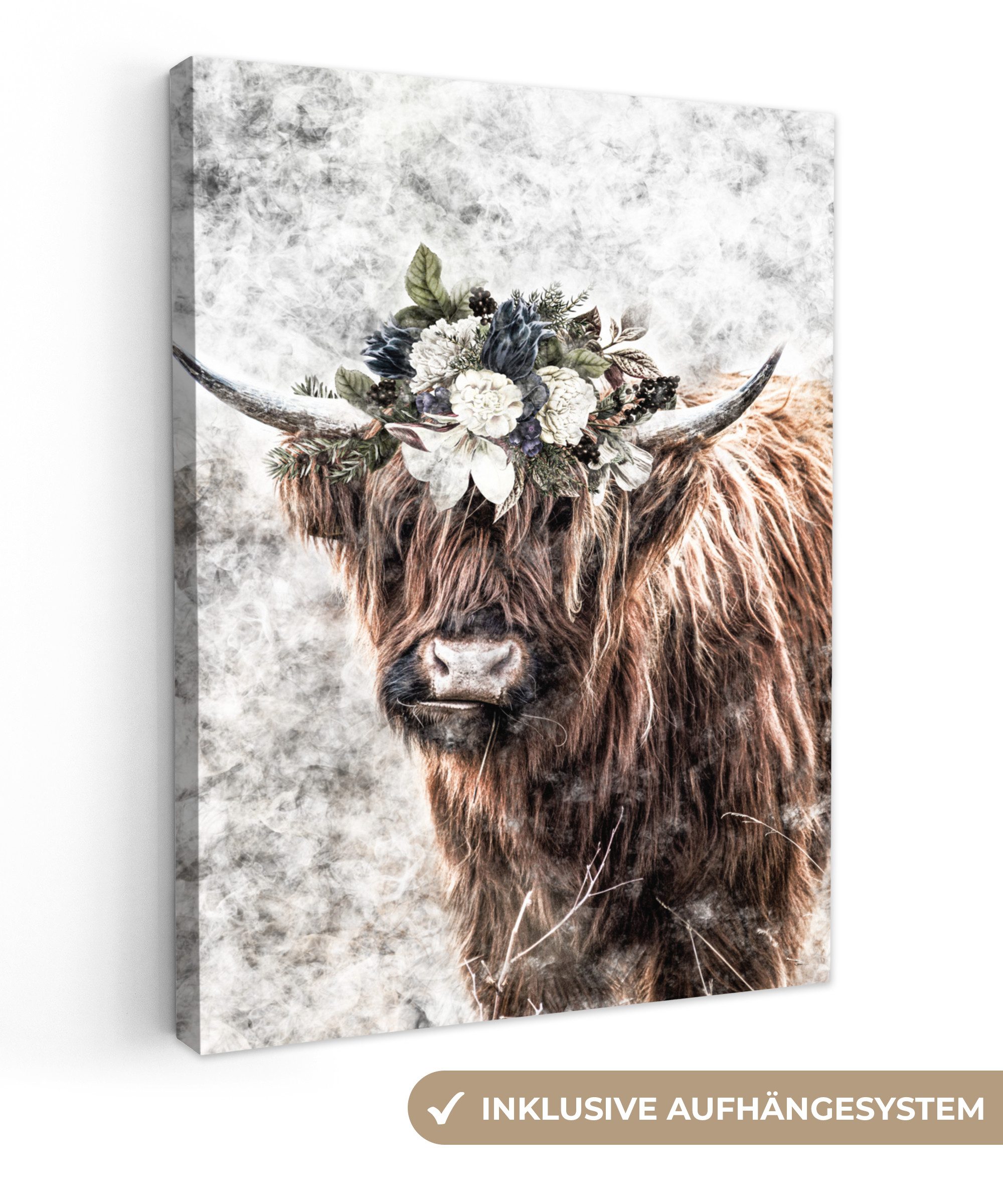 OneMillionCanvasses® Leinwandbild Schottischer Highlander - Marmor günstig online kaufen