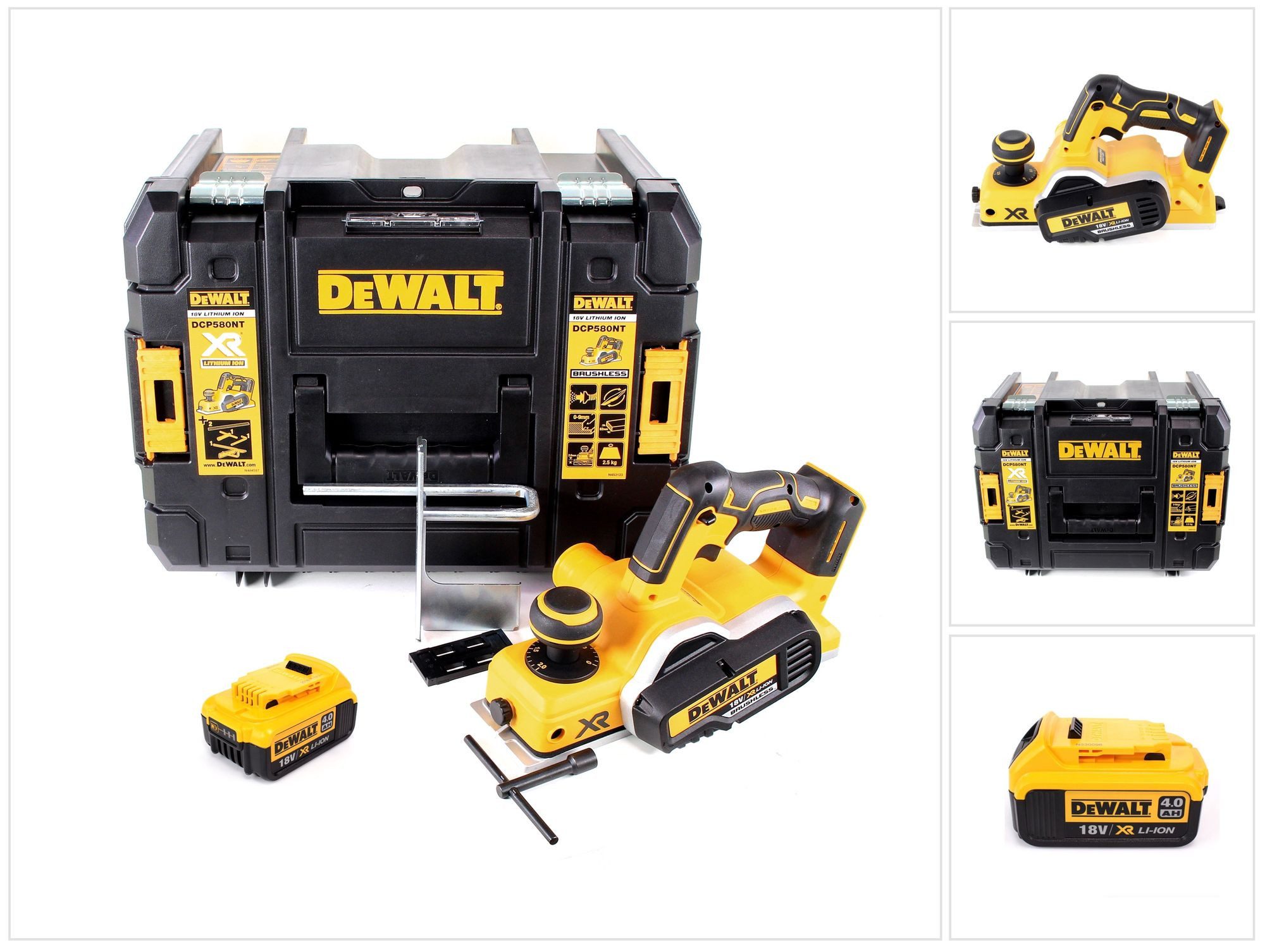 DeWalt Akku-Elektrohobel DCP 580 NT Akku Hobel 18V 82mm + 1x Akku 4,0Ah + TSTAK