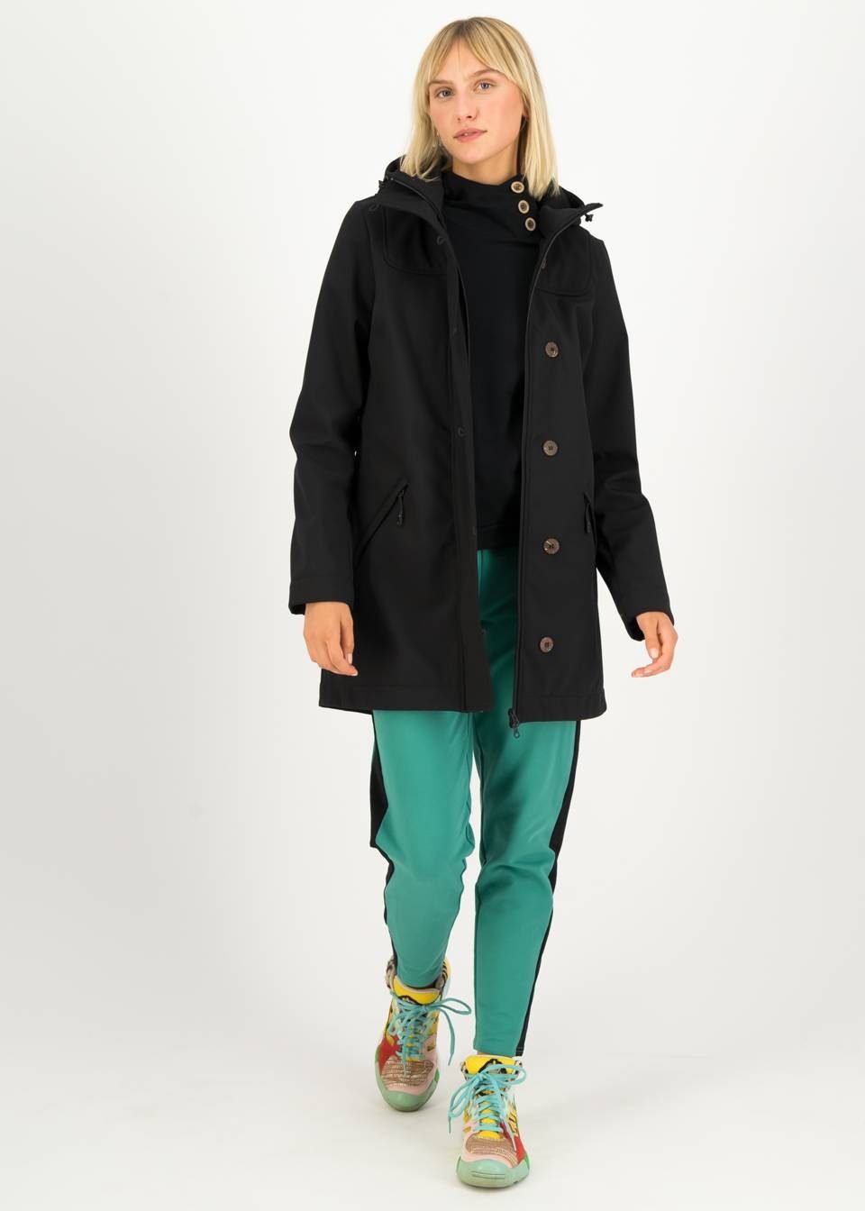 Wild Mantel Softshelljacke Damen Jacke Softshell Weather black Blutsgeschwister cattle Long Blutsgeschwister Anorak