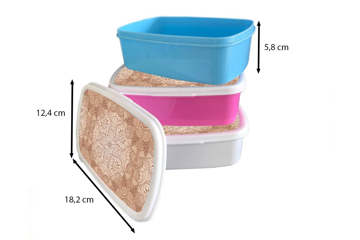 Kunststoff, Brotbox MuchoWow Snackbox, - Lunchbox Brotdose Schablonen, (2-tlg), Henna Kinder, Erwachsene, für rosa Kunststoff Mandala - Mädchen,