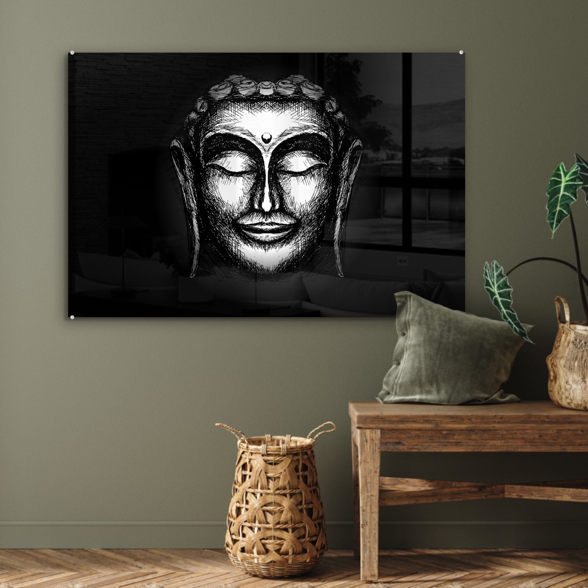 MuchoWow Acrylglasbild Buddha - Gesicht - (1 Schlafzimmer St), Wohnzimmer & Acrylglasbilder Silber