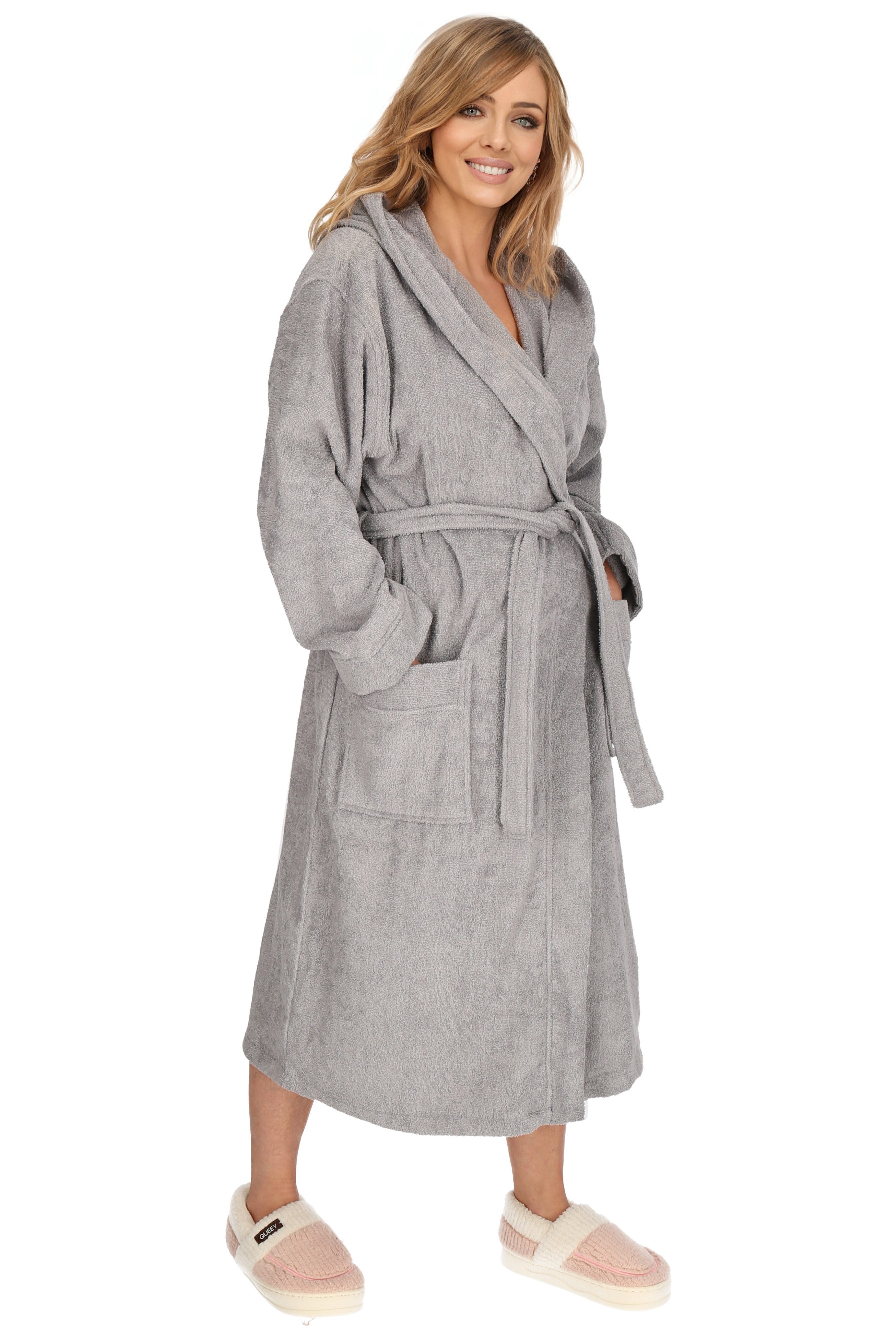 M-Diamant Bademantel Damen Bademantel Unisex / Damen / Herren / Kapuze / 100% Baumwolle, Kapuze, Gürtel, Melange Optik, sehr modern