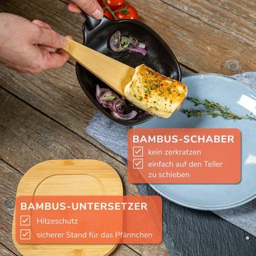 bremermann Grillpfanne Grillpfännchen 4er inkl. Bambus-Untersetzern und Bambus-Schabern