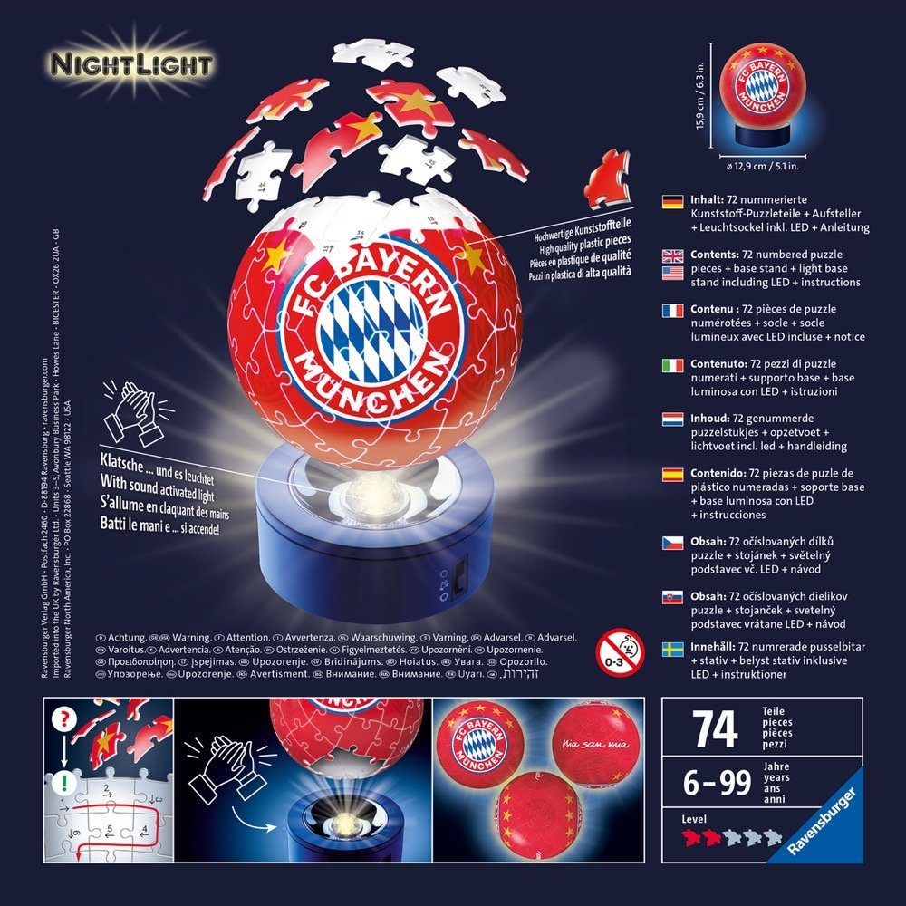 Ravensburger 3D-Puzzle Ball Nachtlicht FC Bayern München 12177, 72 Puzzlete günstig online kaufen