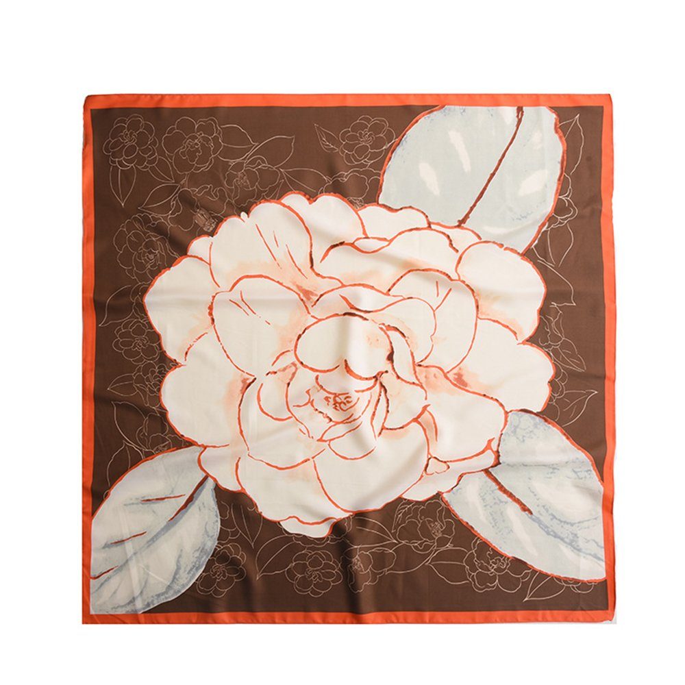 Invanter Schal Neuer quadratischer Schal mit Kamelien-Print für Damen, 90 cm braun