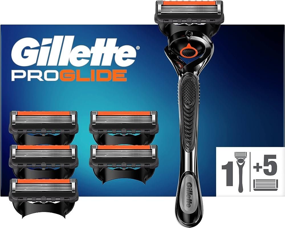 Gillette Rasierklingen ProGlide Rasierer + 5 Ersatzklingen mit Gleitstreifen Edelstahl Klinge, 6-tlg., Rasierset Shave Gillette kompatibel mit ProGlide Wechselklinge Beauty, Flexible Klingen Für empfindliche Haut Rasur Rasierset Gleitstreifen | Rasierklingen