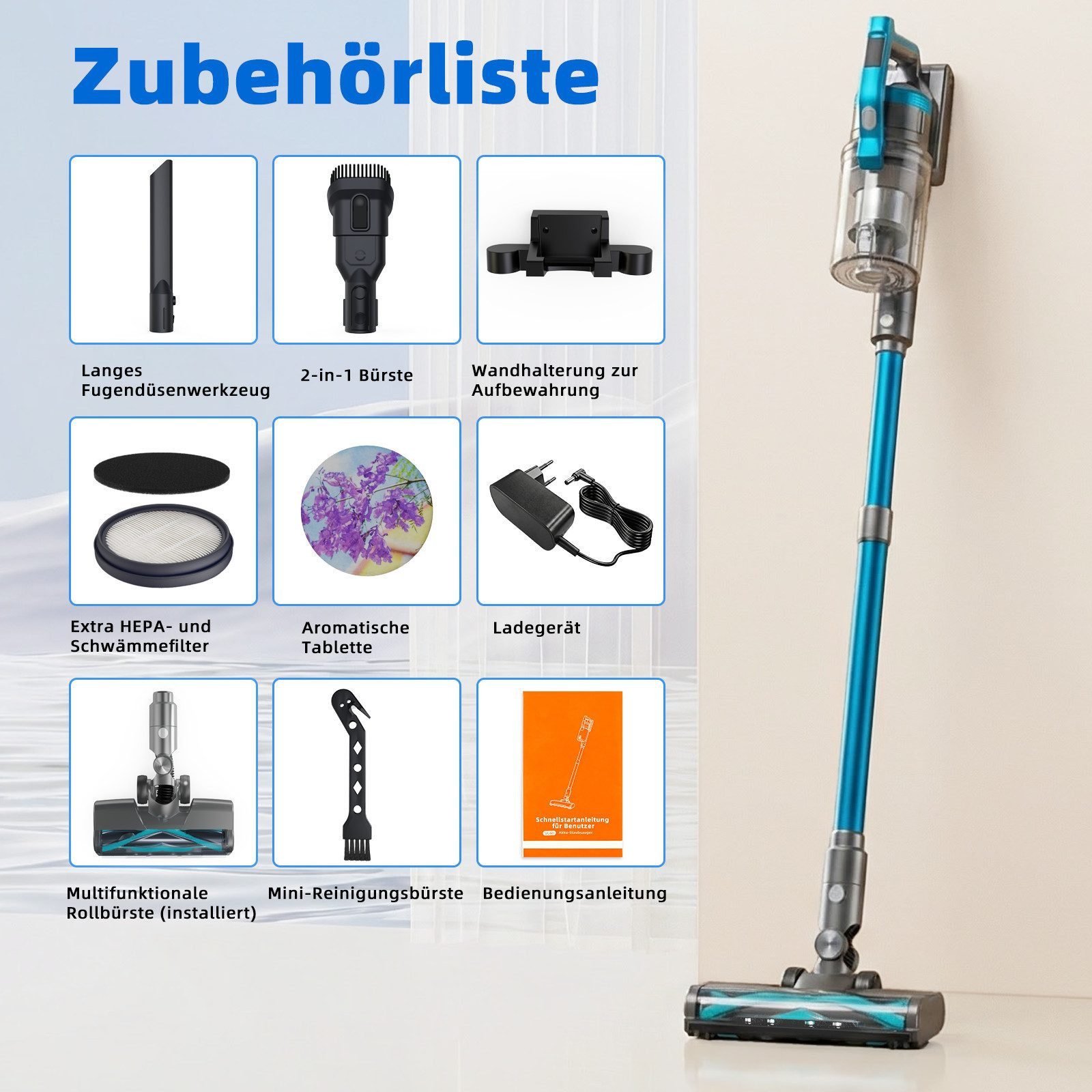 Buture Stielstaubsauger, 450.00 W, beutellos, 38kPa, Duftfunktion & Anti-Tangle Bürste mit Display