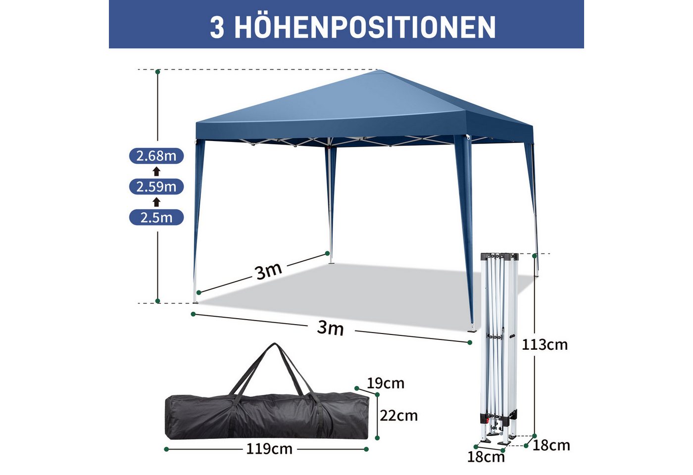 Thumbnail - VINGLI Faltpavillon Pop Out Faltpavillon, BxT: 300x300 cm, inkl. Tragetasche