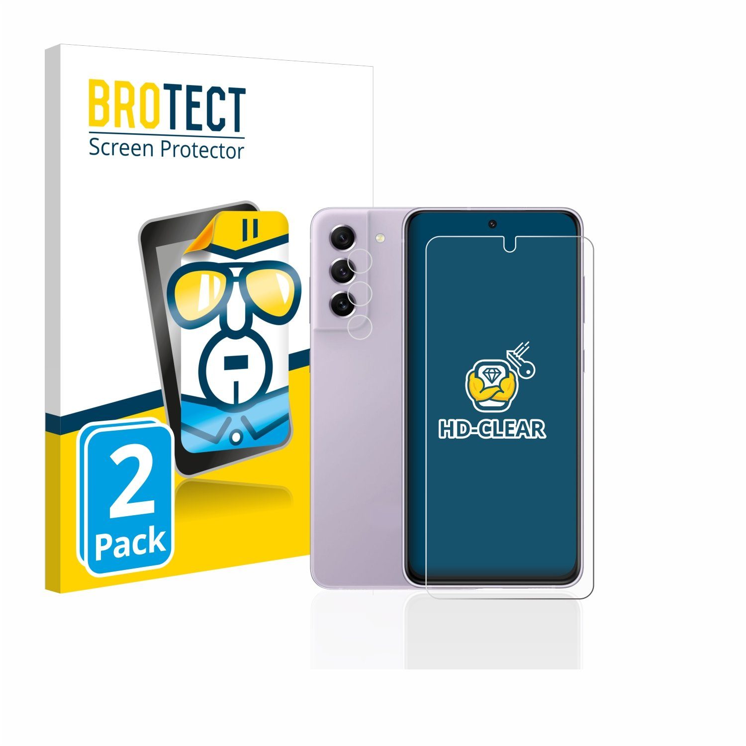 BROTECT Displayschutzfolie Schutzfolie für Samsung Galaxy S21 FE 5G (Display+Kamera), 2 Stück, Displayschutz Schutz Folie Klar Transparent