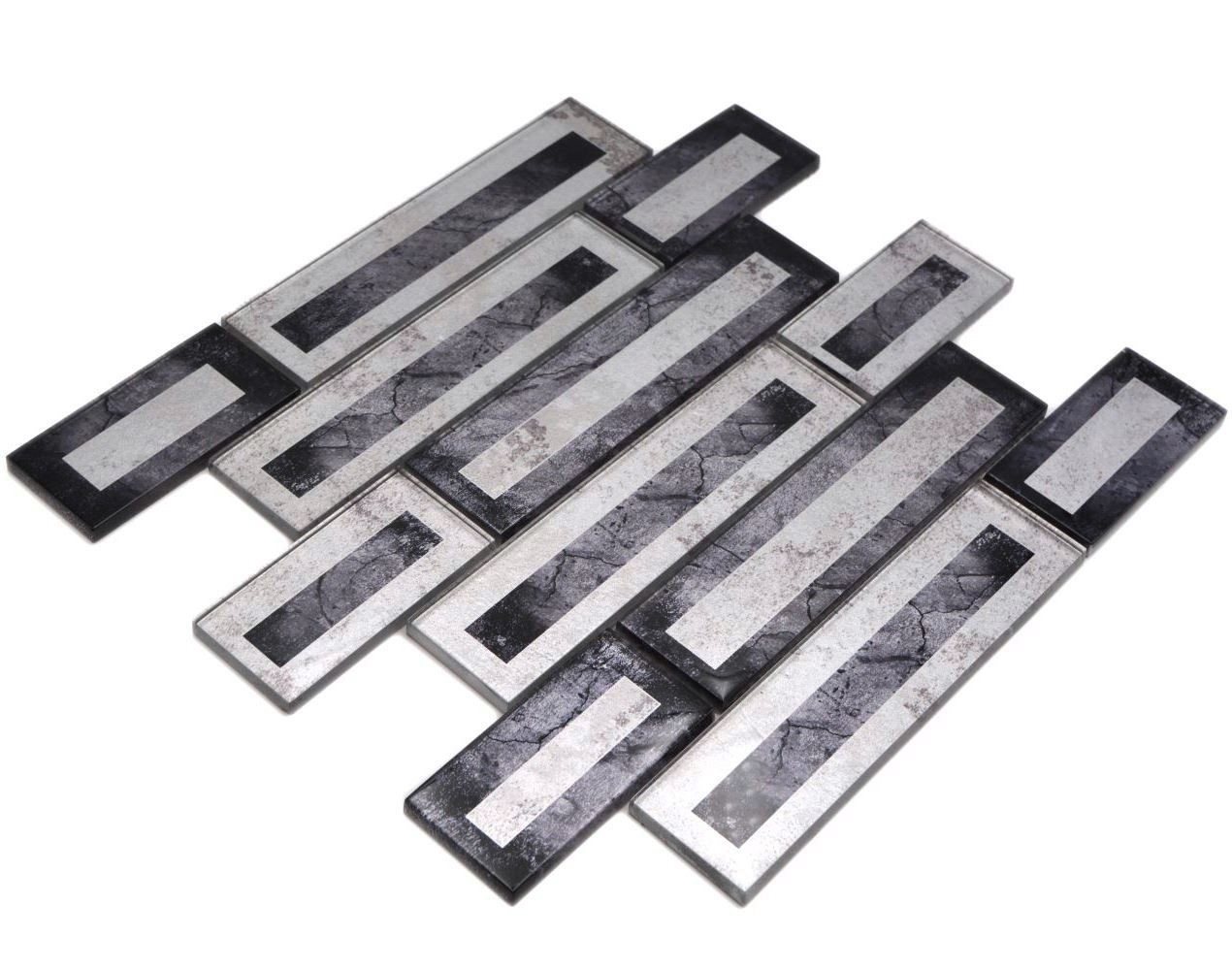 Thumbnail - Mosani Mosaikfliesen Glasmosaik Mosaikfliese 2D-Optik schwarz silber grau schattiert