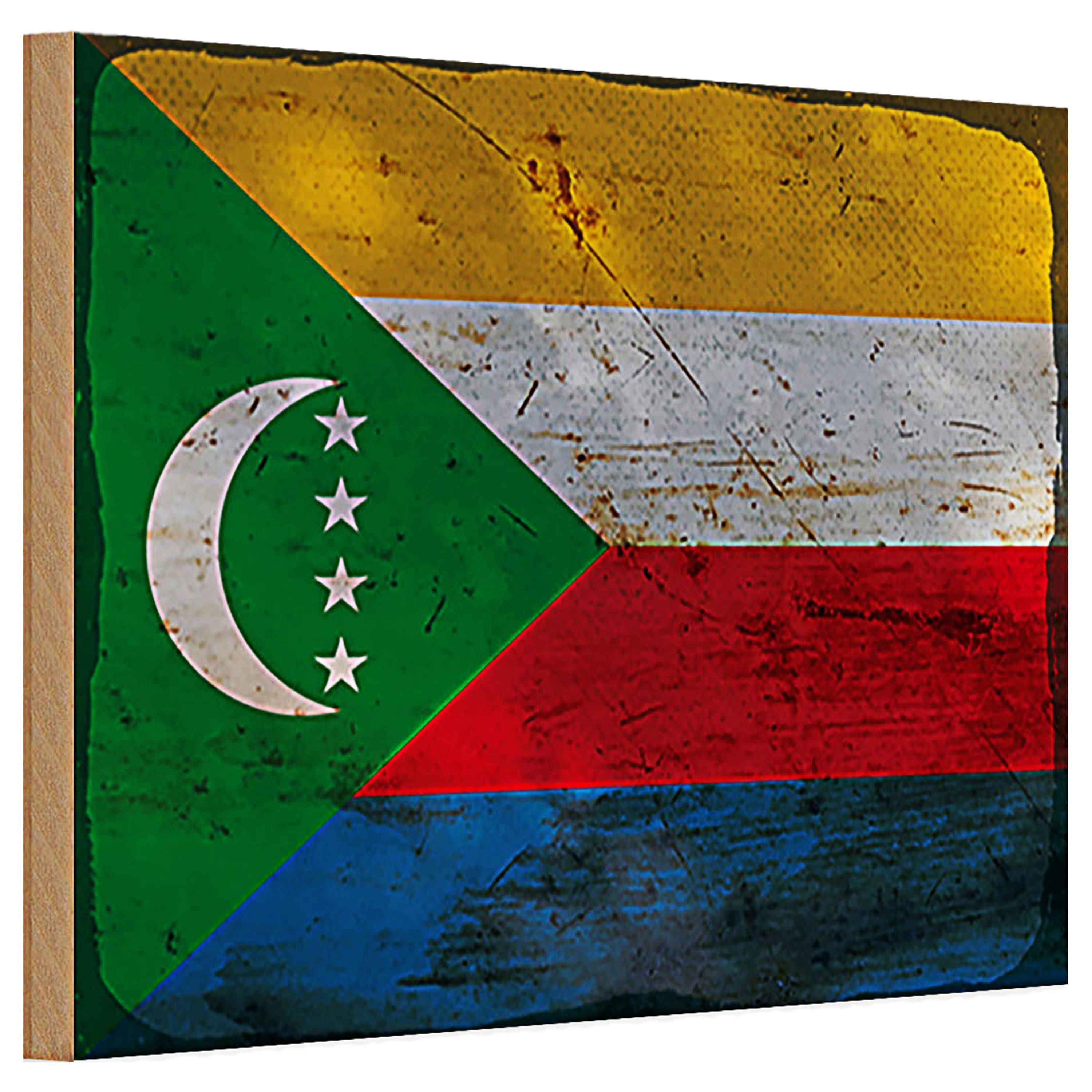 Roomando Holzbild Holzschild Flagge Komoren 30x20cm Flag Comoros Rost