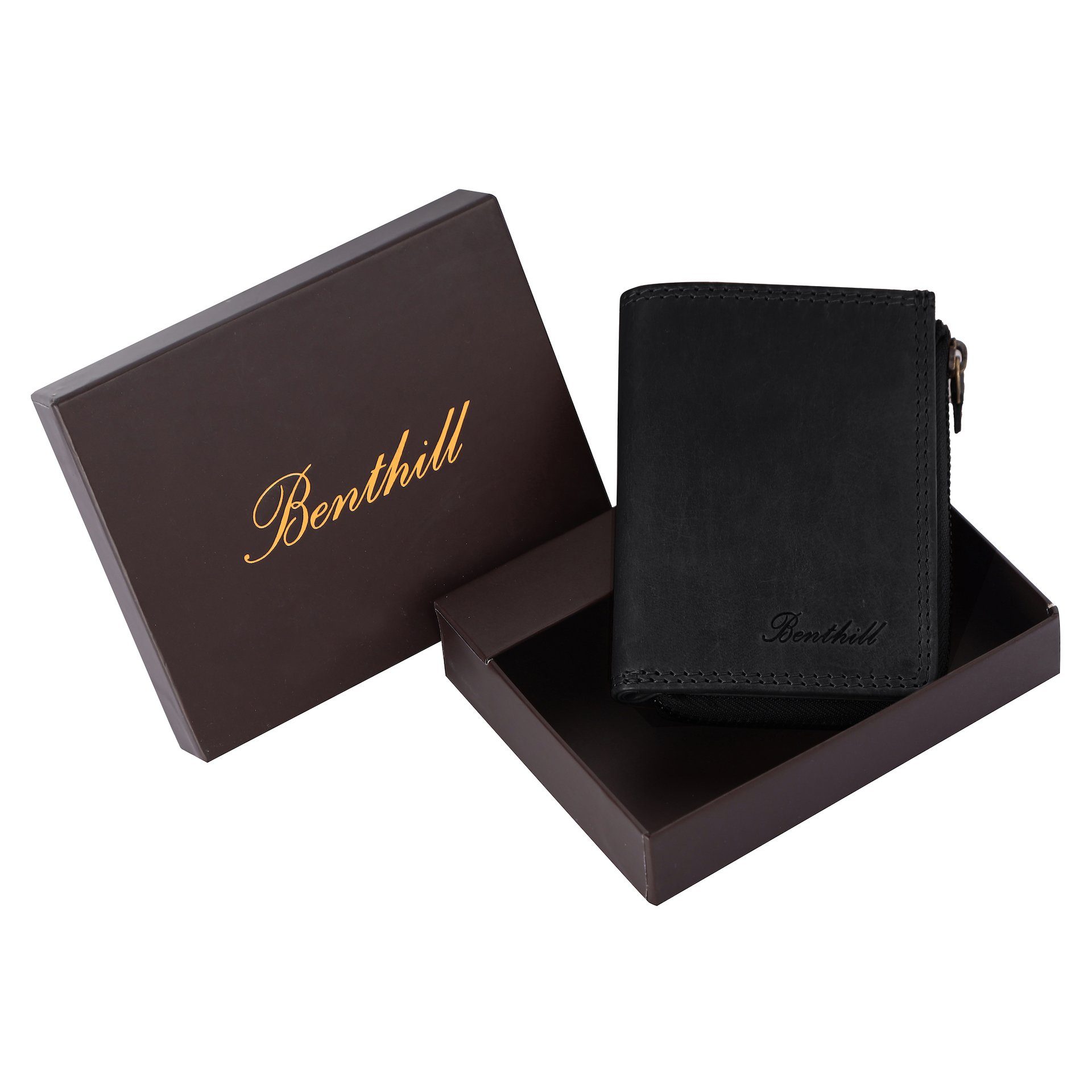 Benthill Geldbörse Klein Echt Leder RFID Damen & Herren Geldbeutel Slim-Wallet Portmonee, RFID-Schutz Kartenfächer Münzfach Reißverschlussfach