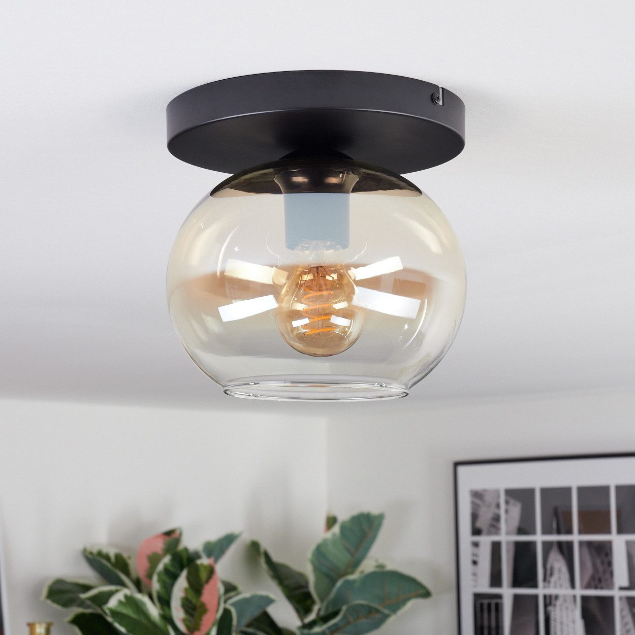 hofstein Deckenleuchte 1-flammige Deckenlampe aus Metall/Glas günstig online kaufen