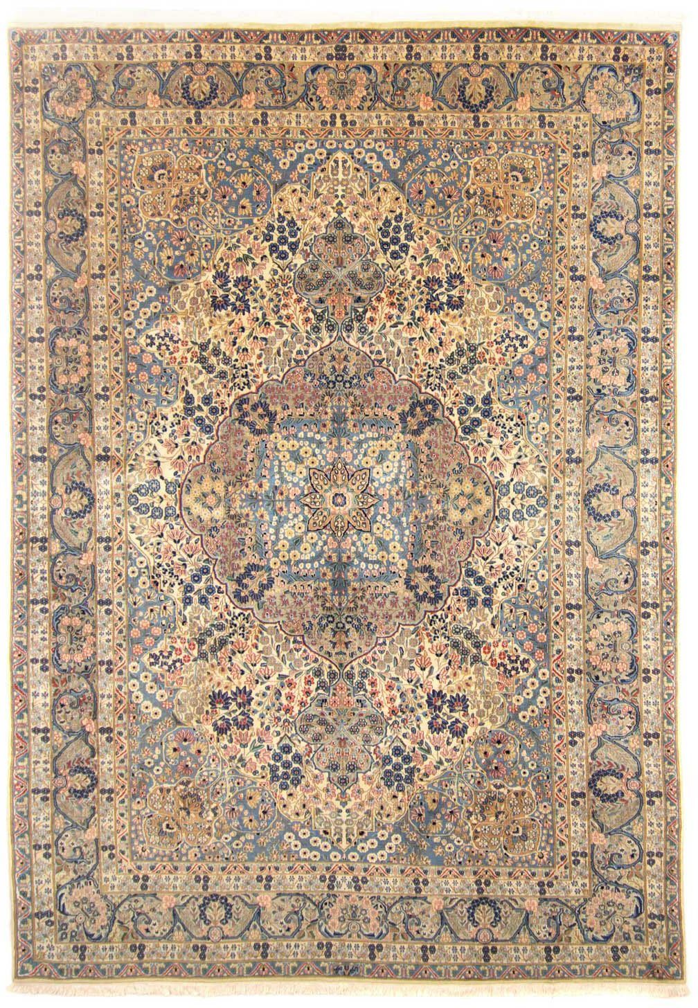 Wollteppich Rafsanjan Medaillon Beige chiaro 342 x 242 cm, morgenland, rechteckig, Höhe: 10 mm, Unikat mit Zertifikat